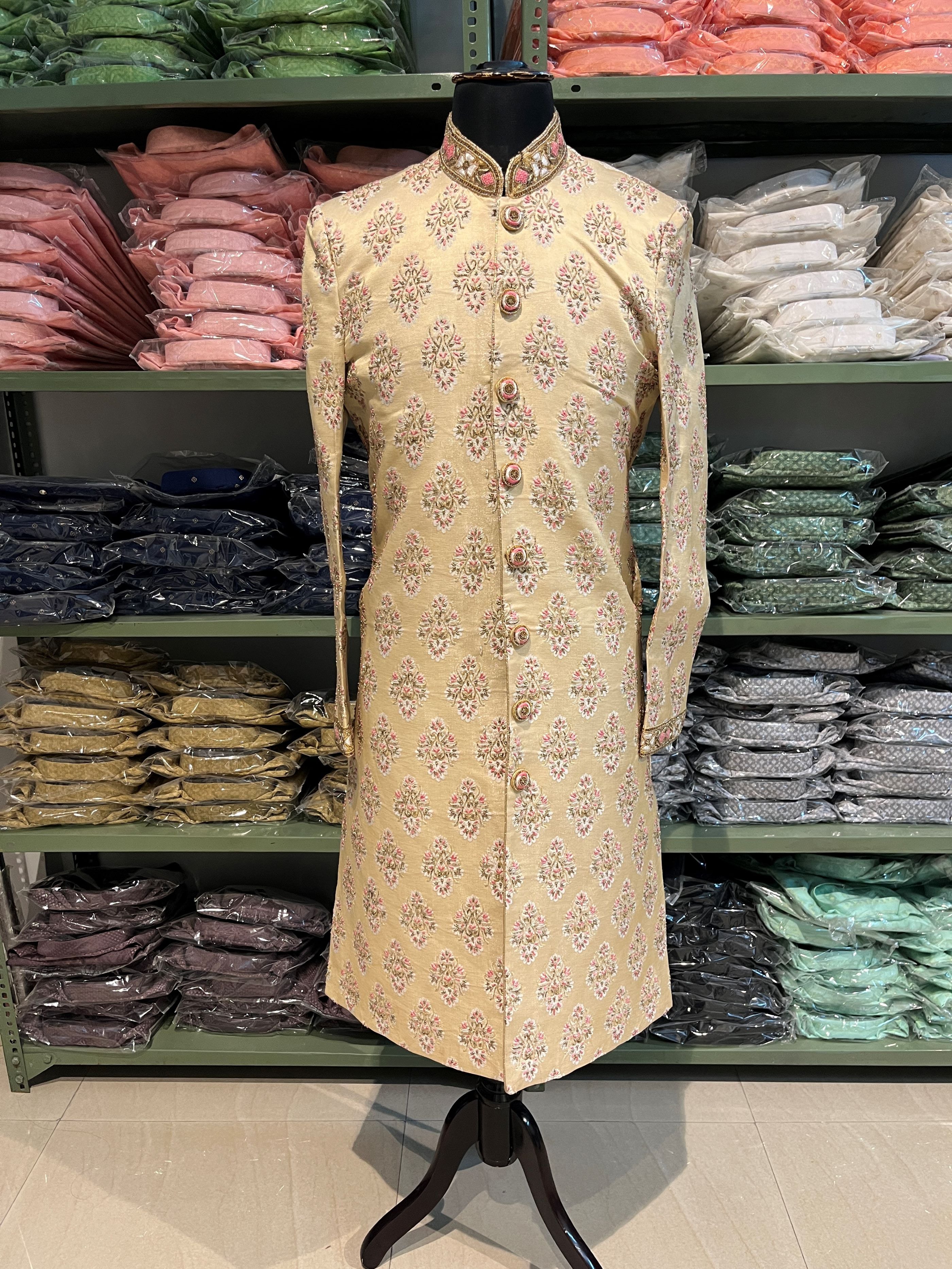 golden sherwani for men