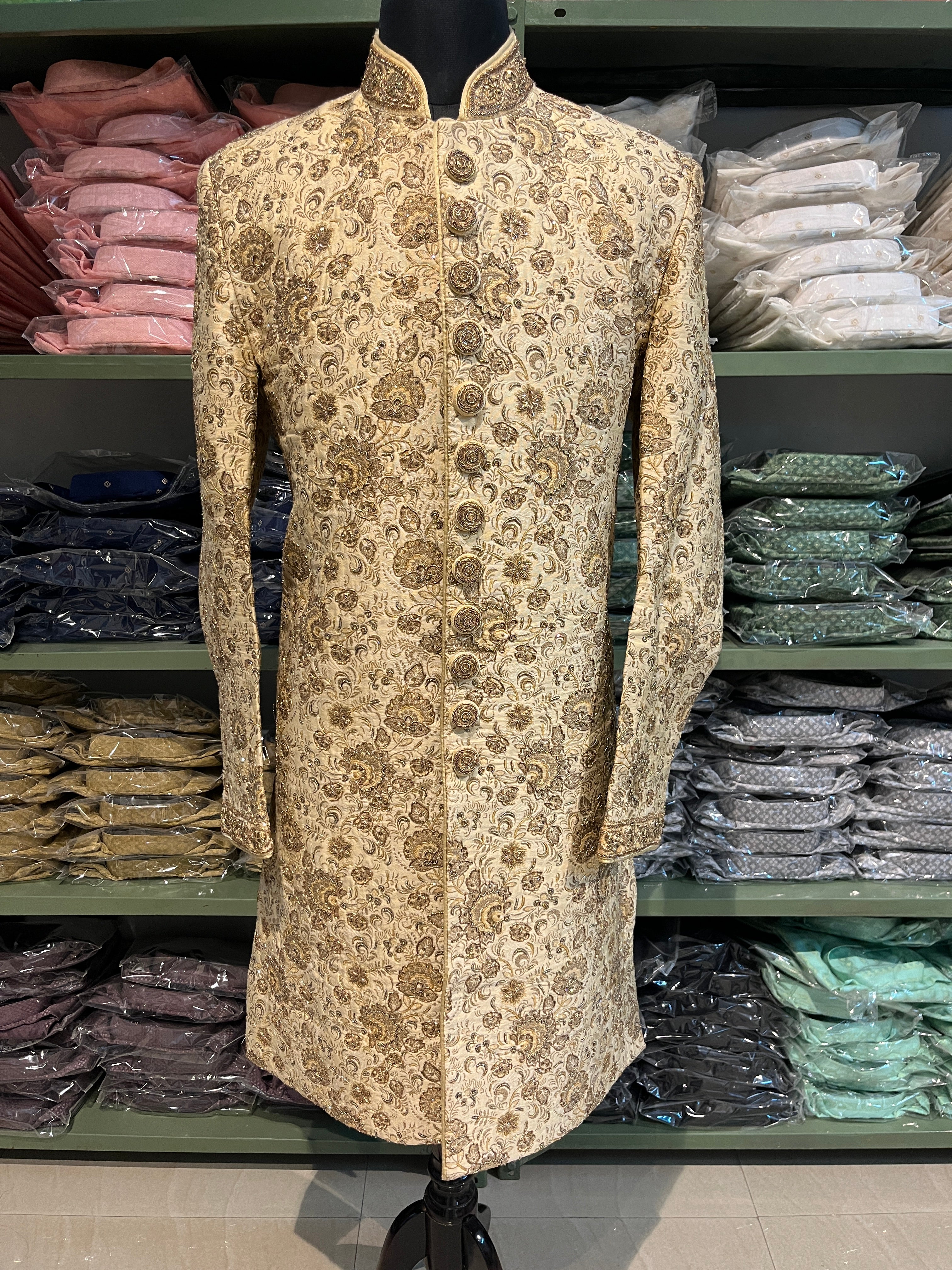 golden sherwani for men