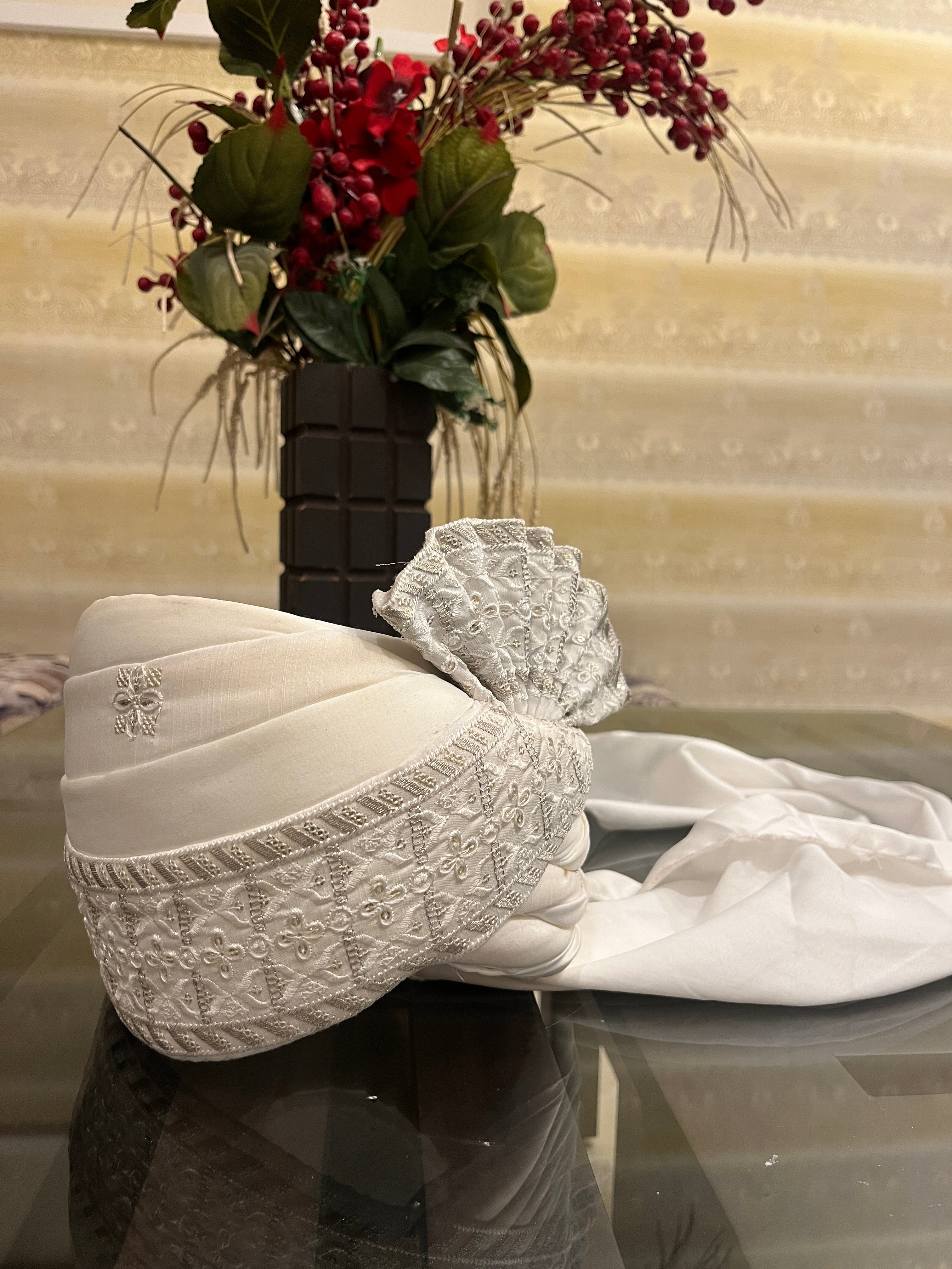 White Stitched Handwork Border Safa/turban/pagri/pheta | Pheta (Turban Safa) For Men For Wedding/marriage And Traditional Function