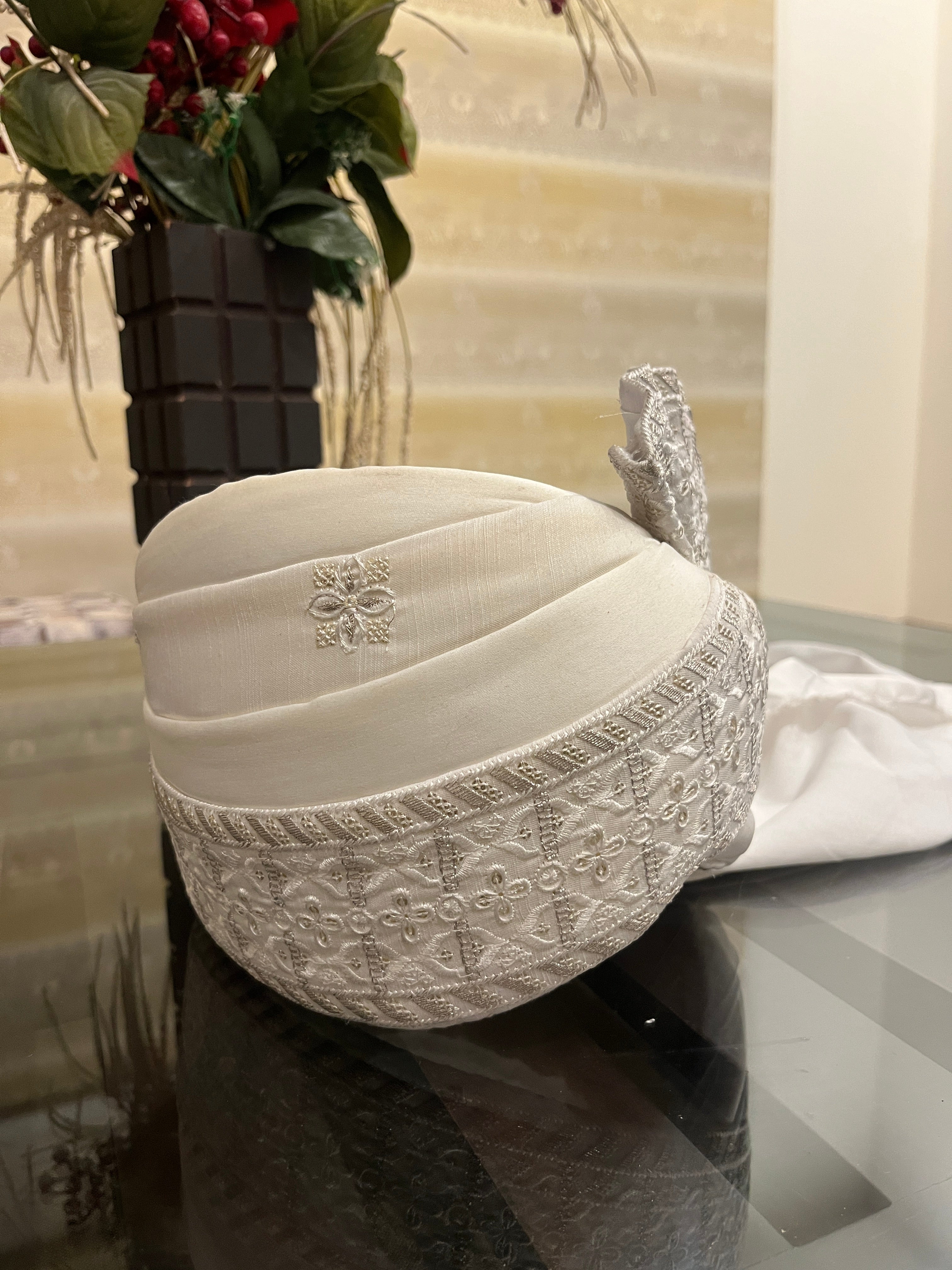 White Stitched Handwork Border Safa/turban/pagri/pheta | Pheta (Turban Safa) For Men For Wedding/marriage And Traditional Function