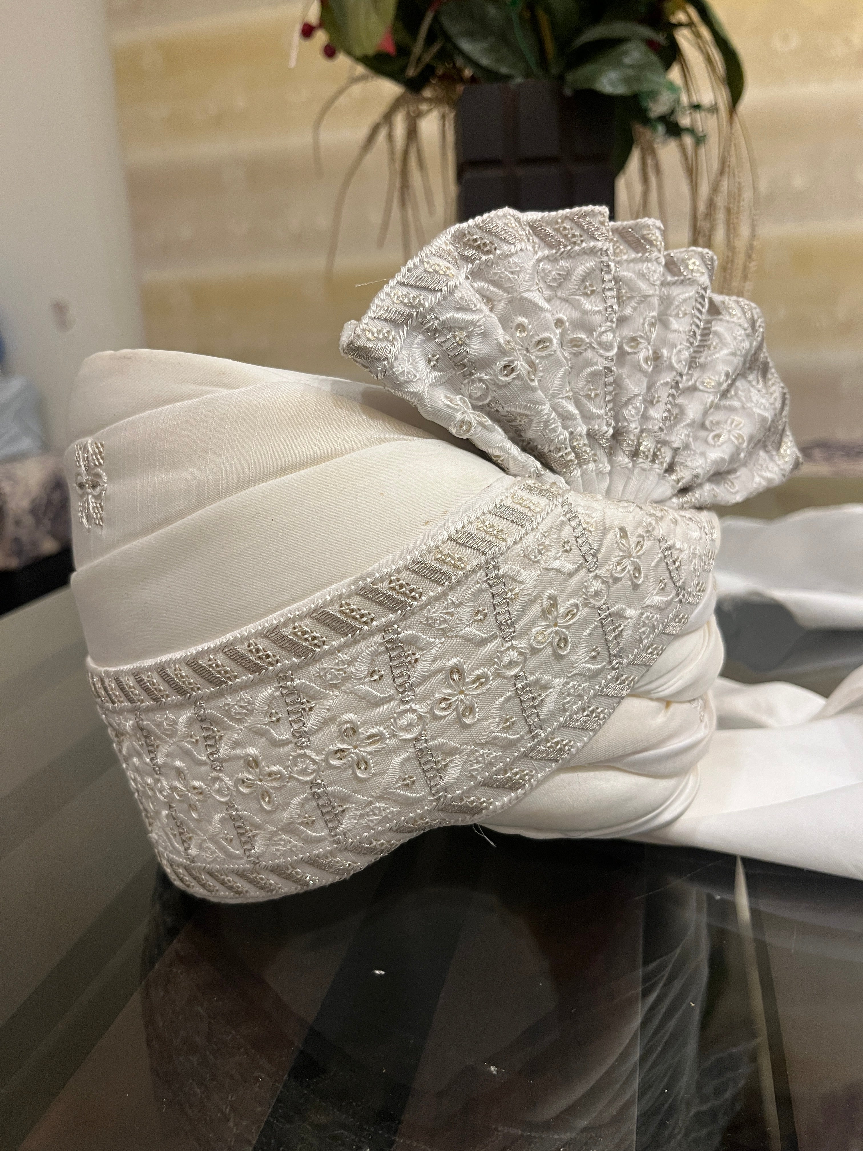 White Stitched Handwork Border Safa/turban/pagri/pheta | Pheta (Turban Safa) For Men For Wedding/marriage And Traditional Function