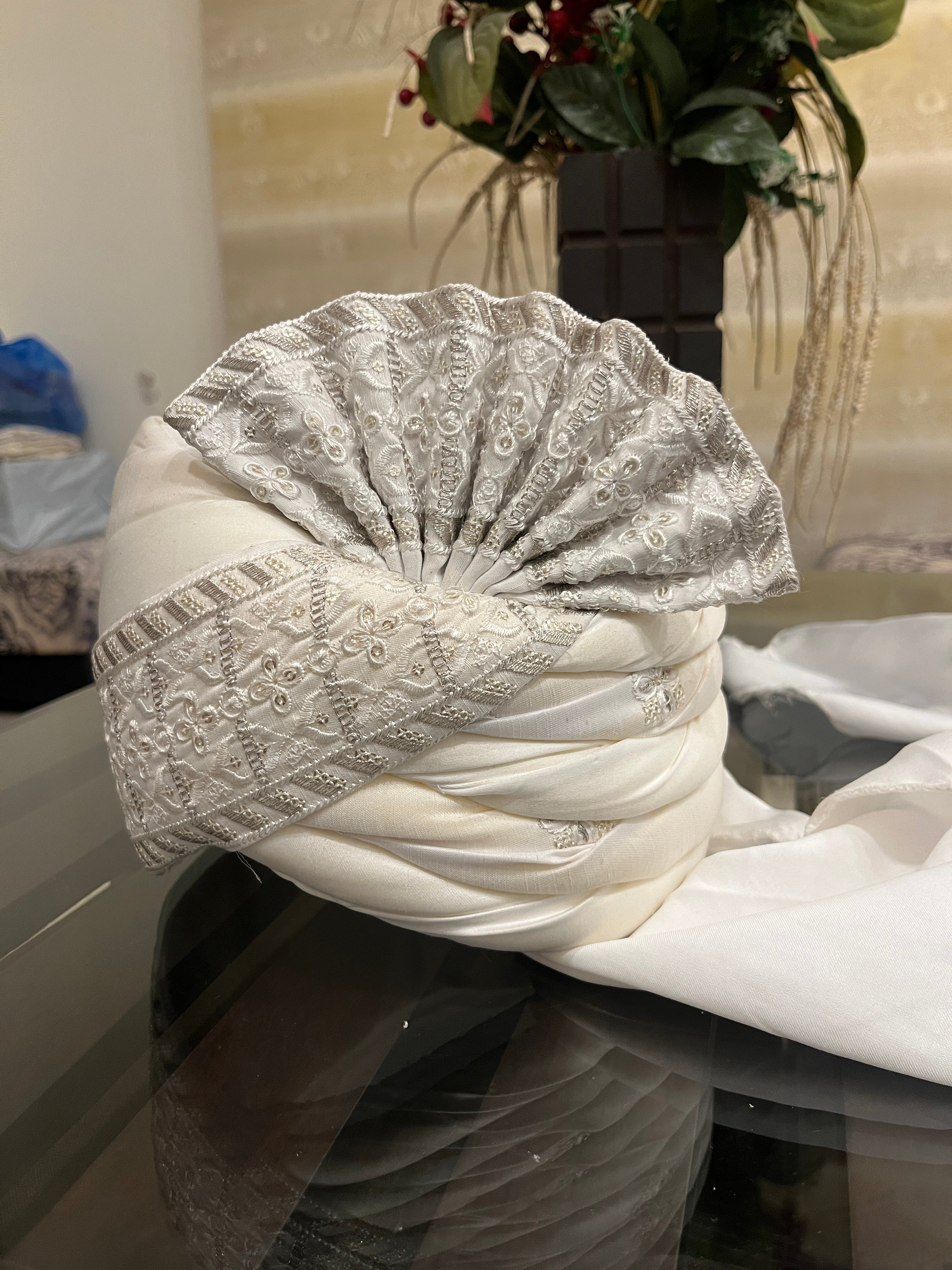 White Stitched Handwork Border Safa/turban/pagri/pheta | Pheta (Turban Safa) For Men For Wedding/marriage And Traditional Function