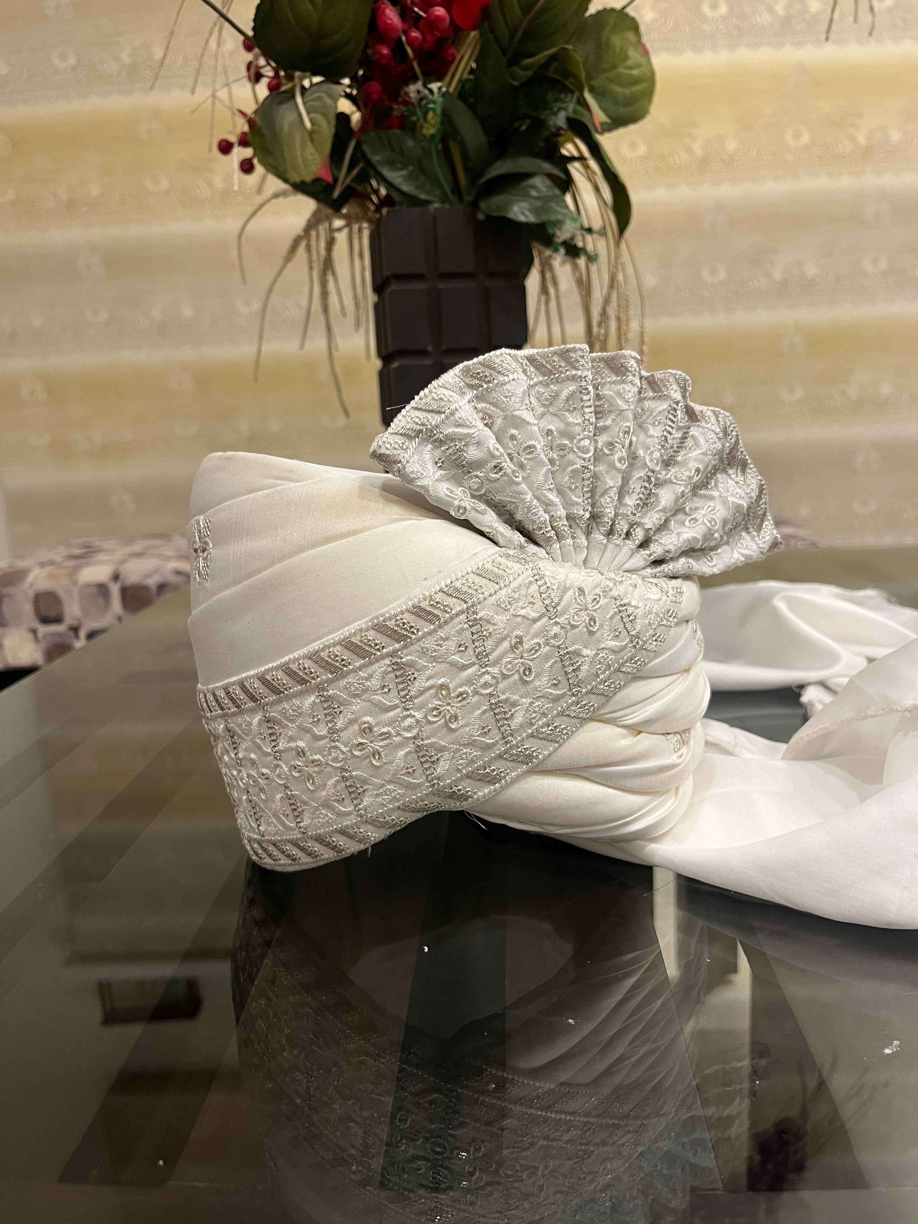 White Stitched Handwork Border Safa/turban/pagri/pheta | Pheta (Turban Safa) For Men For Wedding/marriage And Traditional Function