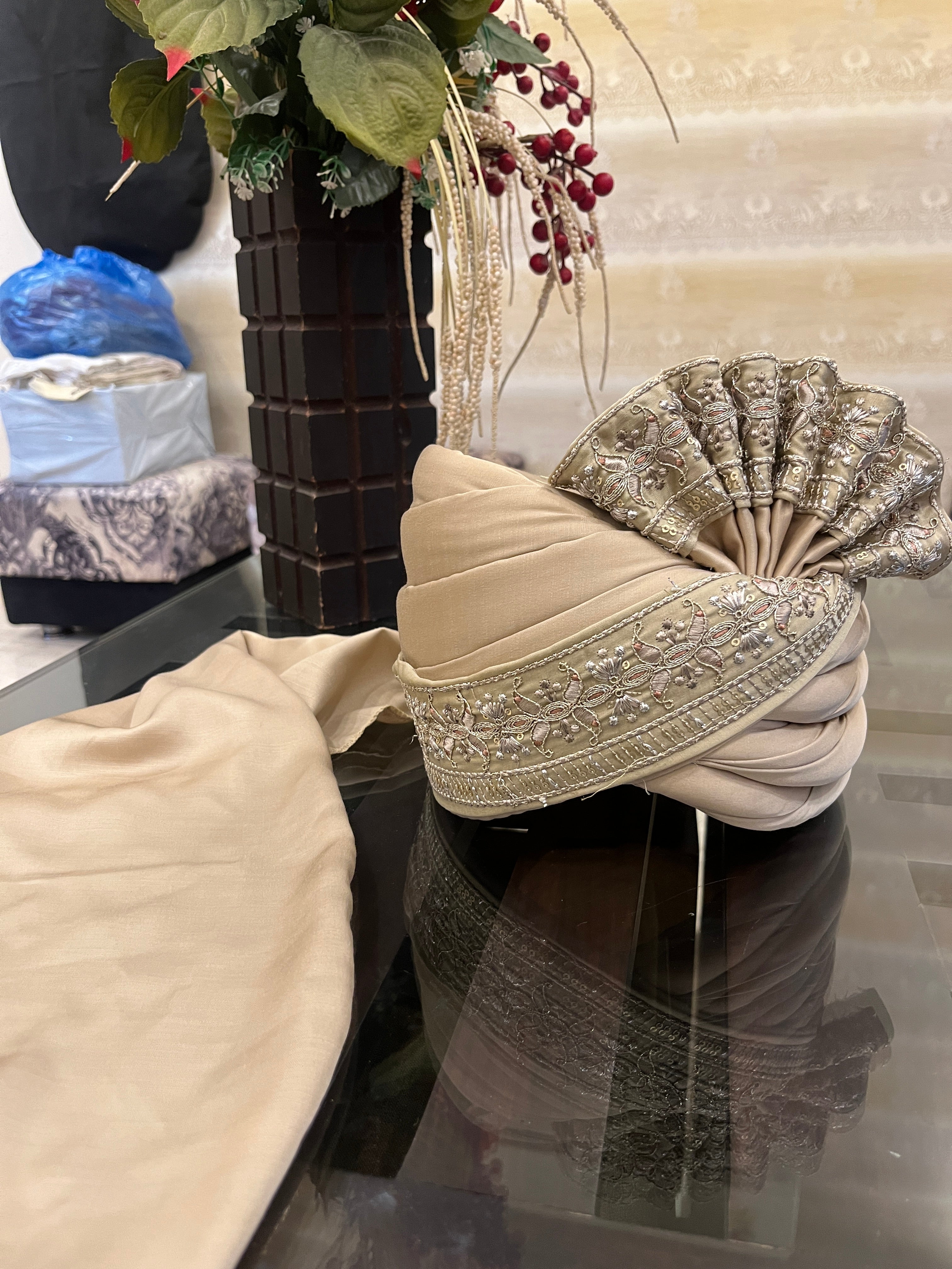 White Stitched Handwork Border Safa/turban/pagri/pheta | Pheta (Turban Safa) For Men For Wedding/marriage And Traditional Function