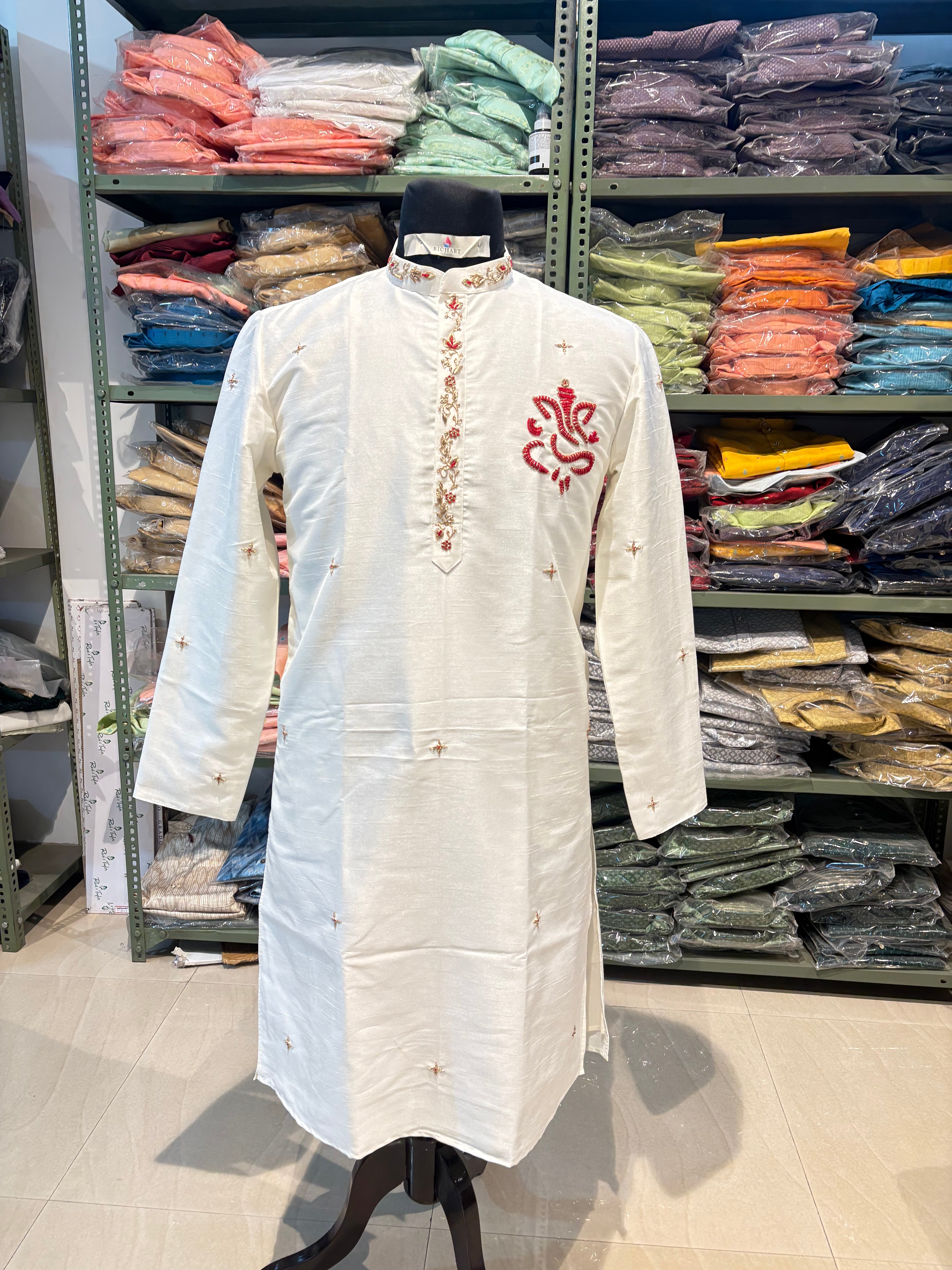 Silk Handwork Mens Kurta & Pants Set | Festive Outfit for men | Wedding wear for men | kurta for groom or groomsmen
