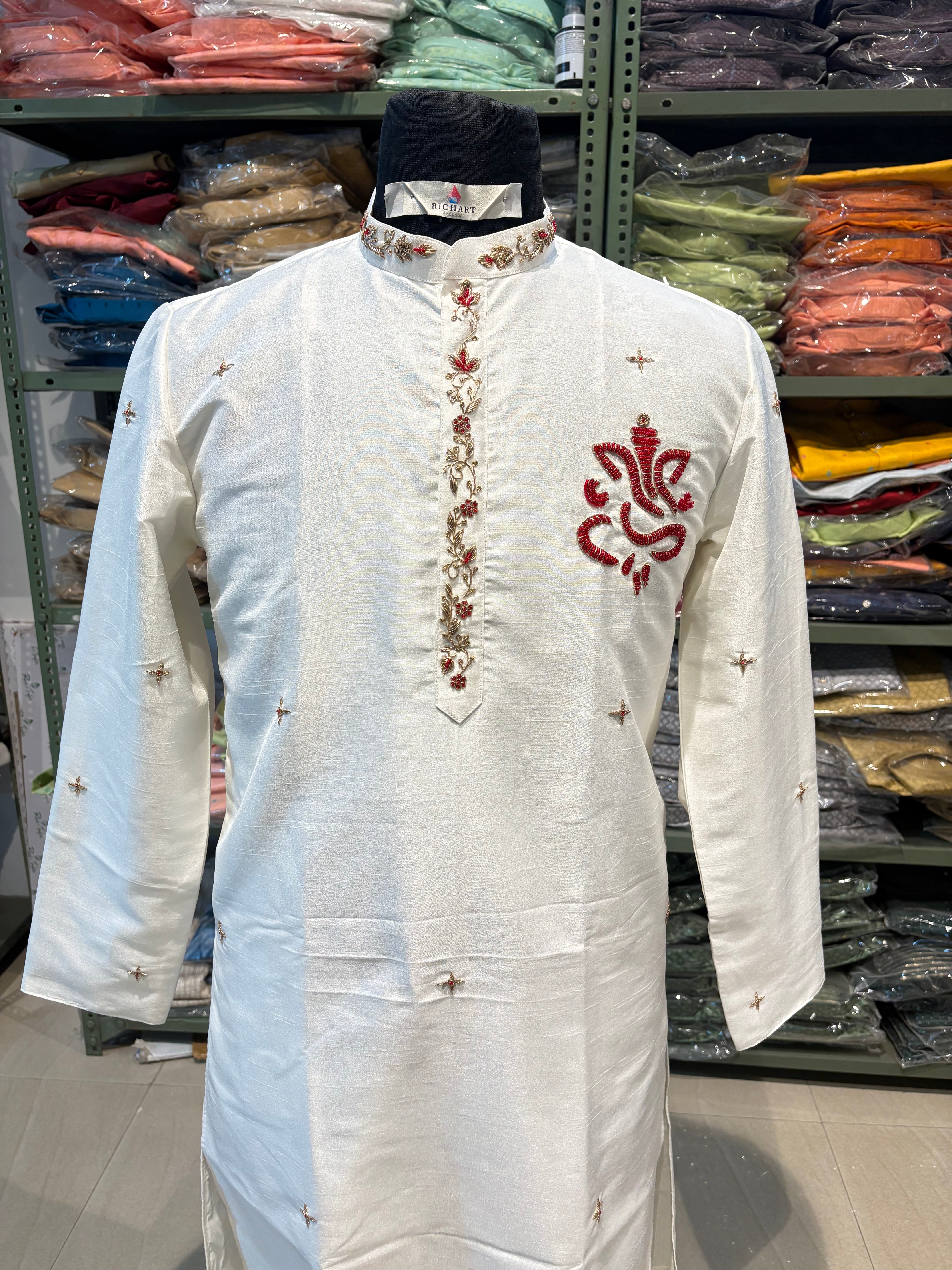 Silk Handwork Mens Kurta & Pants Set | Festive Outfit for men | Wedding wear for men | kurta for groom or groomsmen