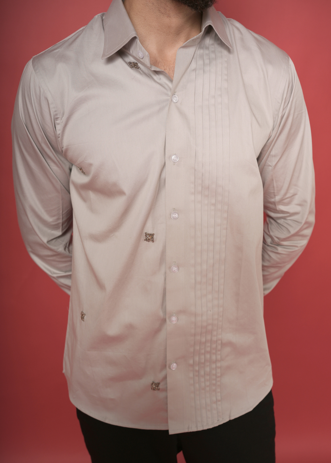 Cream Handwork Shirt for Men | Pin-Tuck Front | Giza Cotton | Party Wear, Sangeet, Haldi, Wedding & Cocktail Shirt | RichArt