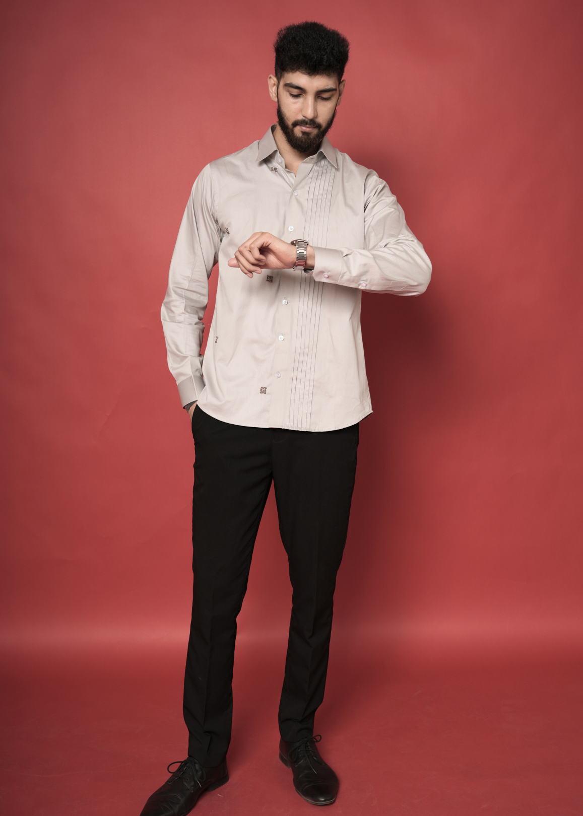 Cream Handwork Shirt for Men | Pin-Tuck Front | Giza Cotton | Party Wear, Sangeet, Haldi, Wedding & Cocktail Shirt | RichArt