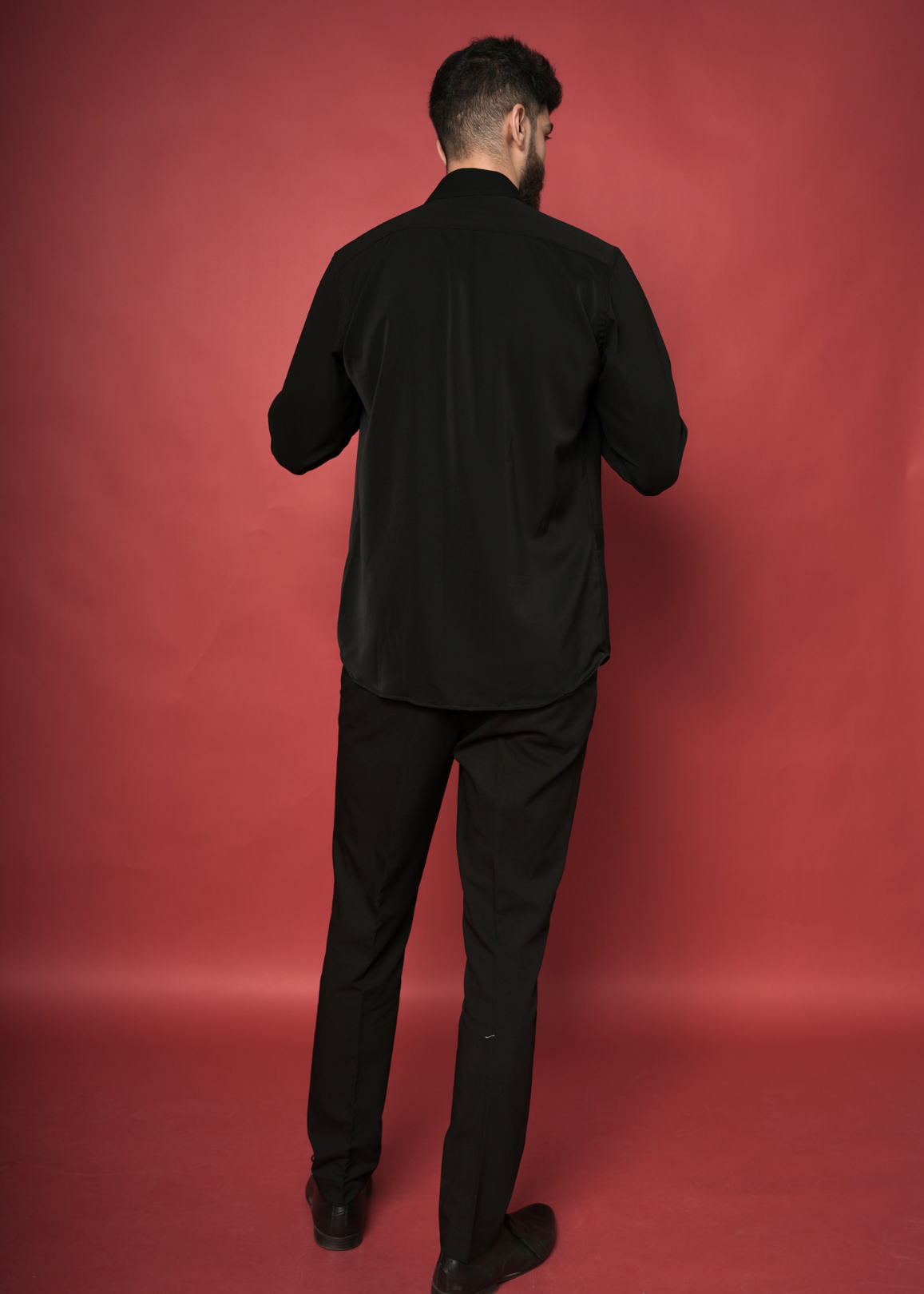 Jet Black Designer Shirt for Men | Lachka Fabric | Tubelight Bead Starburst Motif | Party, Sangeet, Cocktail & Wedding Guest Shirt | RichArt