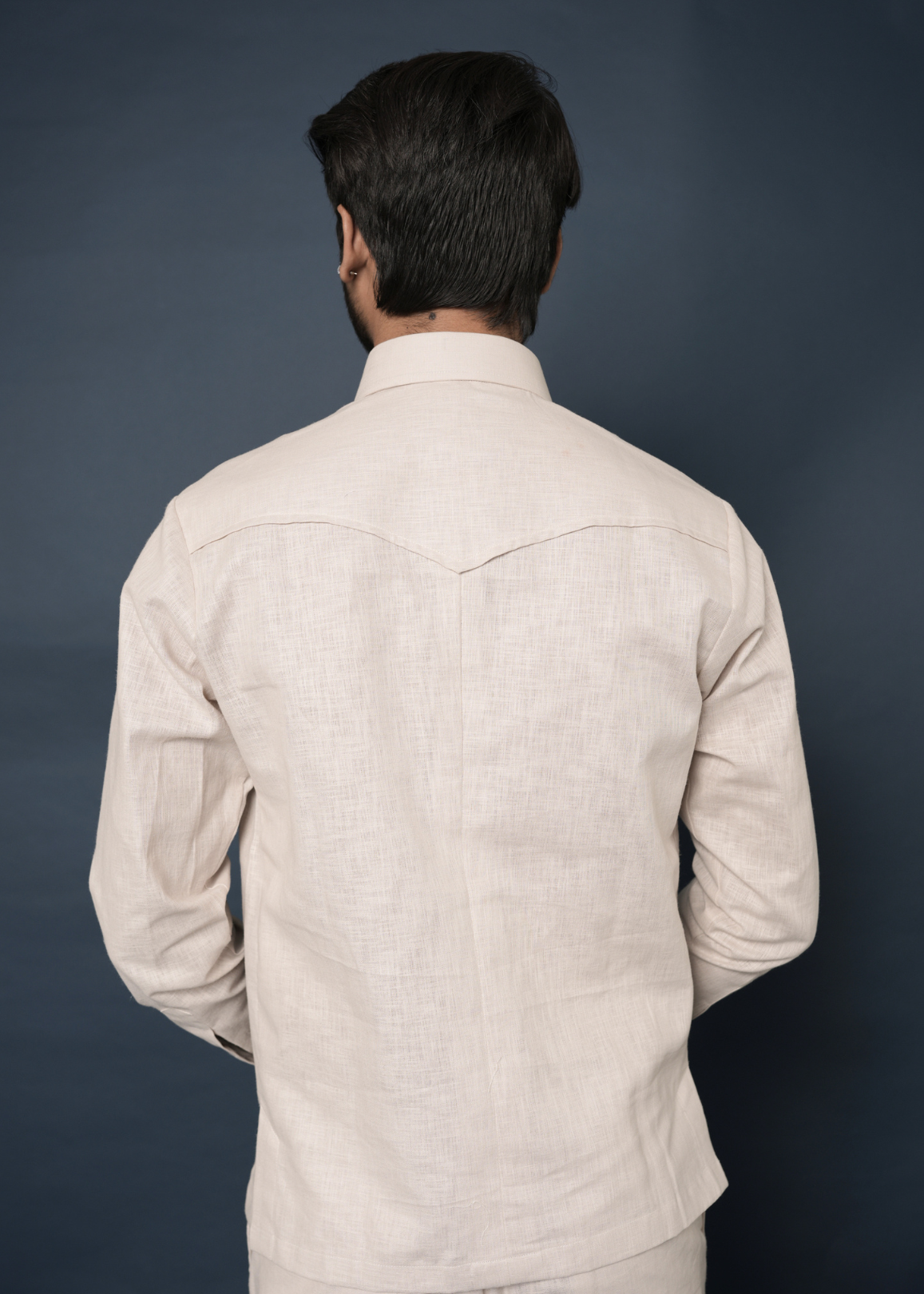 Off-White Linen Safari Shirt for Men | Zardozi Collar Accent | 4-Pocket | Destination Wedding, Beach Wedding, Summer Party Wear | RichArt