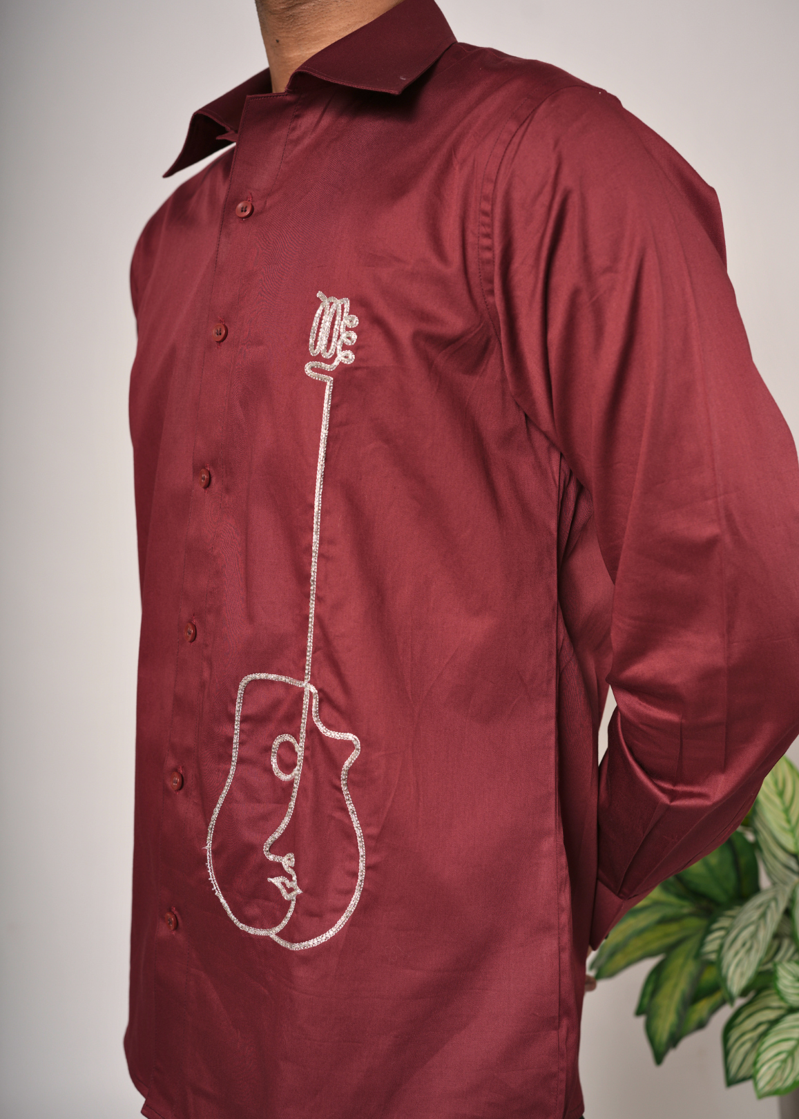 Maroon Handwork Shirt for Men | Tubelight Aari Work | Party Wear, Sangeet, Cocktail & Wedding Guest Shirt | Giza Cotton | RichArt