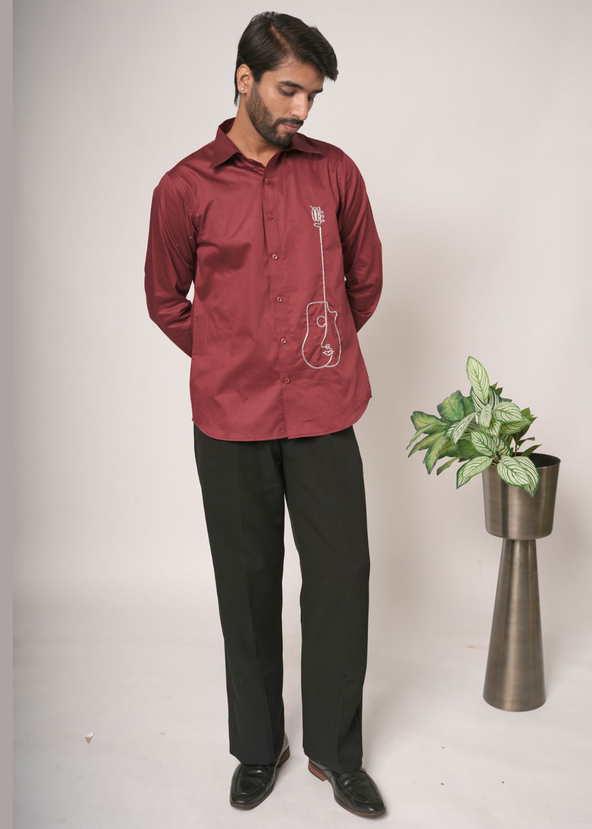Maroon Handwork Shirt for Men | Tubelight Aari Work | Party Wear, Sangeet, Cocktail & Wedding Guest Shirt | Giza Cotton | RichArt