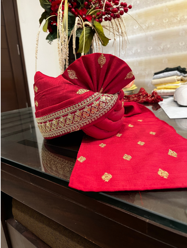 Stitched Handwork Border Safa/turban/pagri/pheta Pheta (Turban Safa) And Dupatta  For Men For Wedding/marriage And Traditional Function
