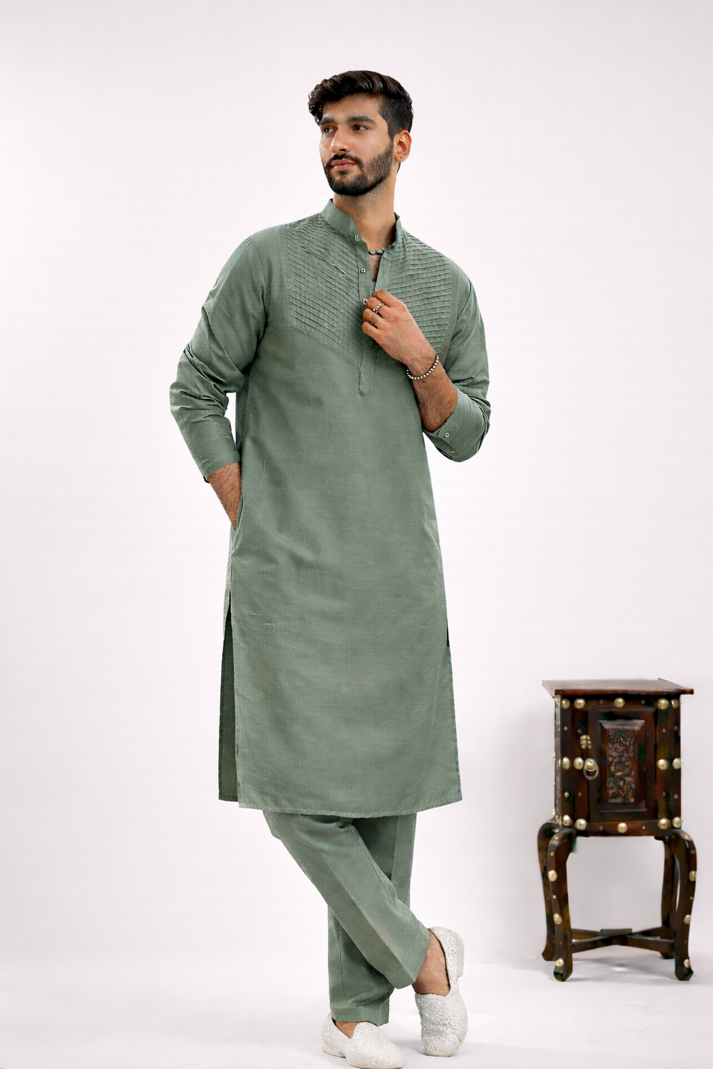 Men's Silk handwork Kurta & pants Set | groom or groomsmen wear | festive kurta