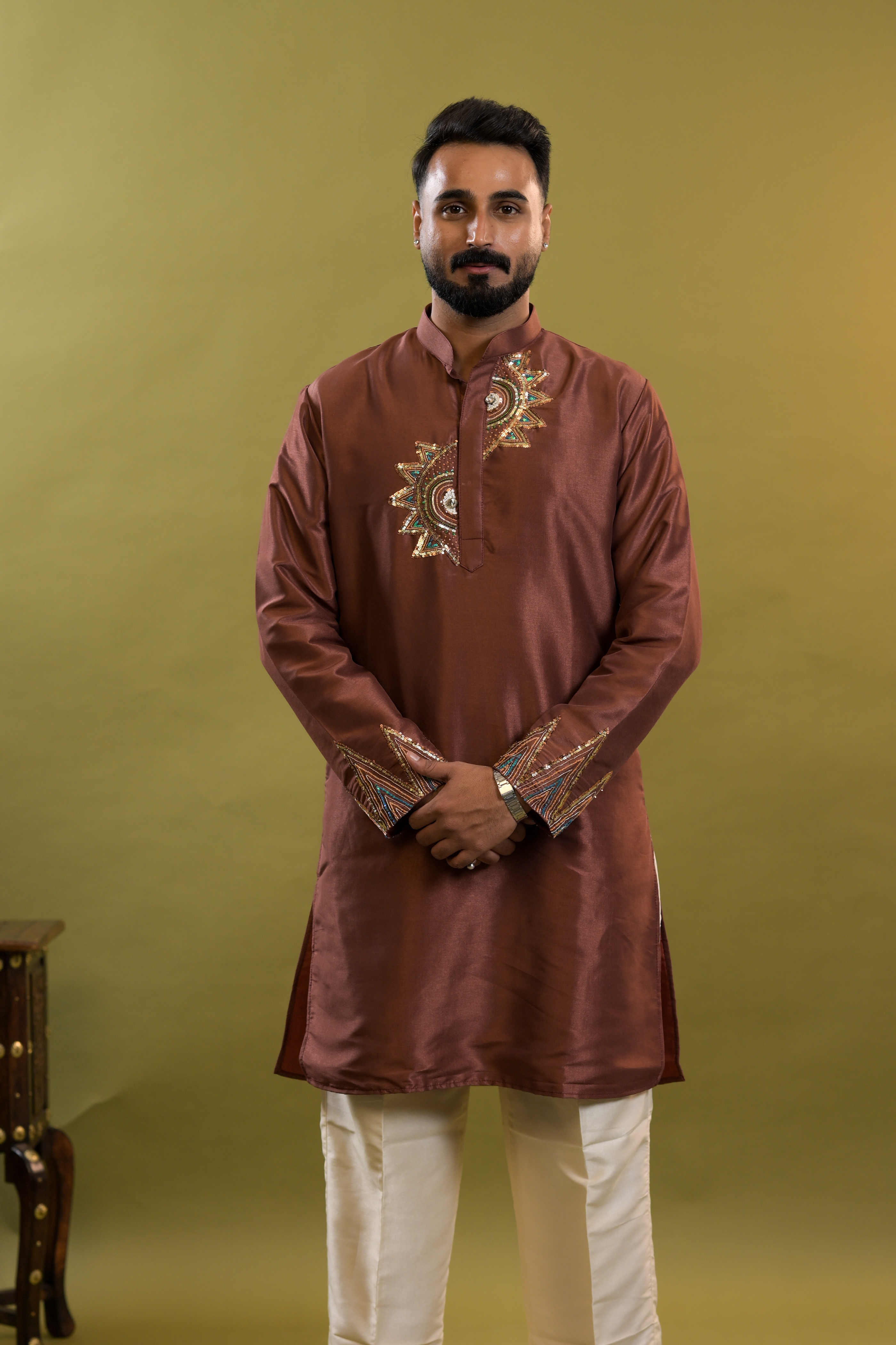 Silk Handwork Mens Kurta & Pants Set | Festive Outfit for men | Wedding wear for men | kurta for groom or groomsmen
