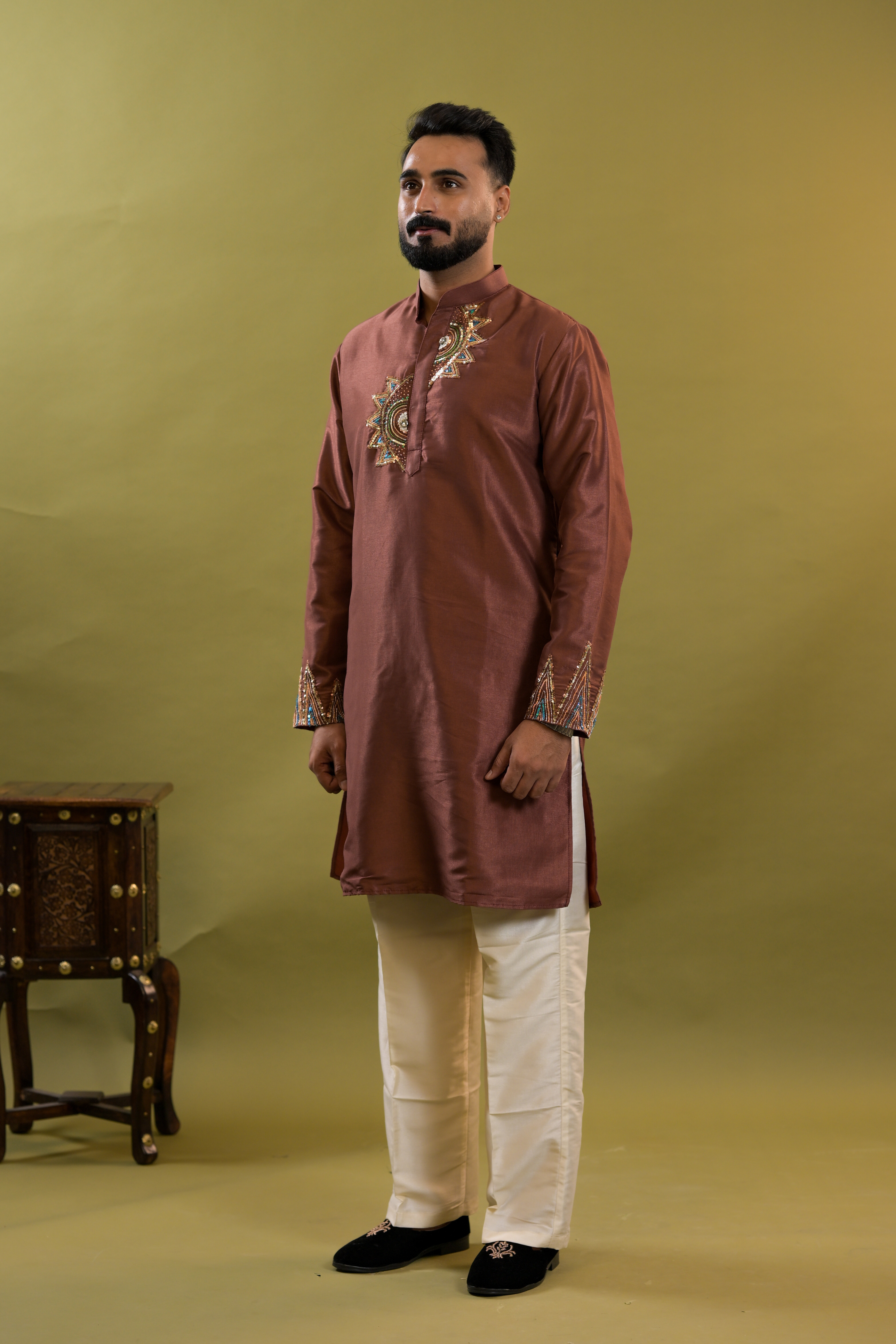 Silk Handwork Mens Kurta & Pants Set | Festive Outfit for men | Wedding wear for men | kurta for groom or groomsmen