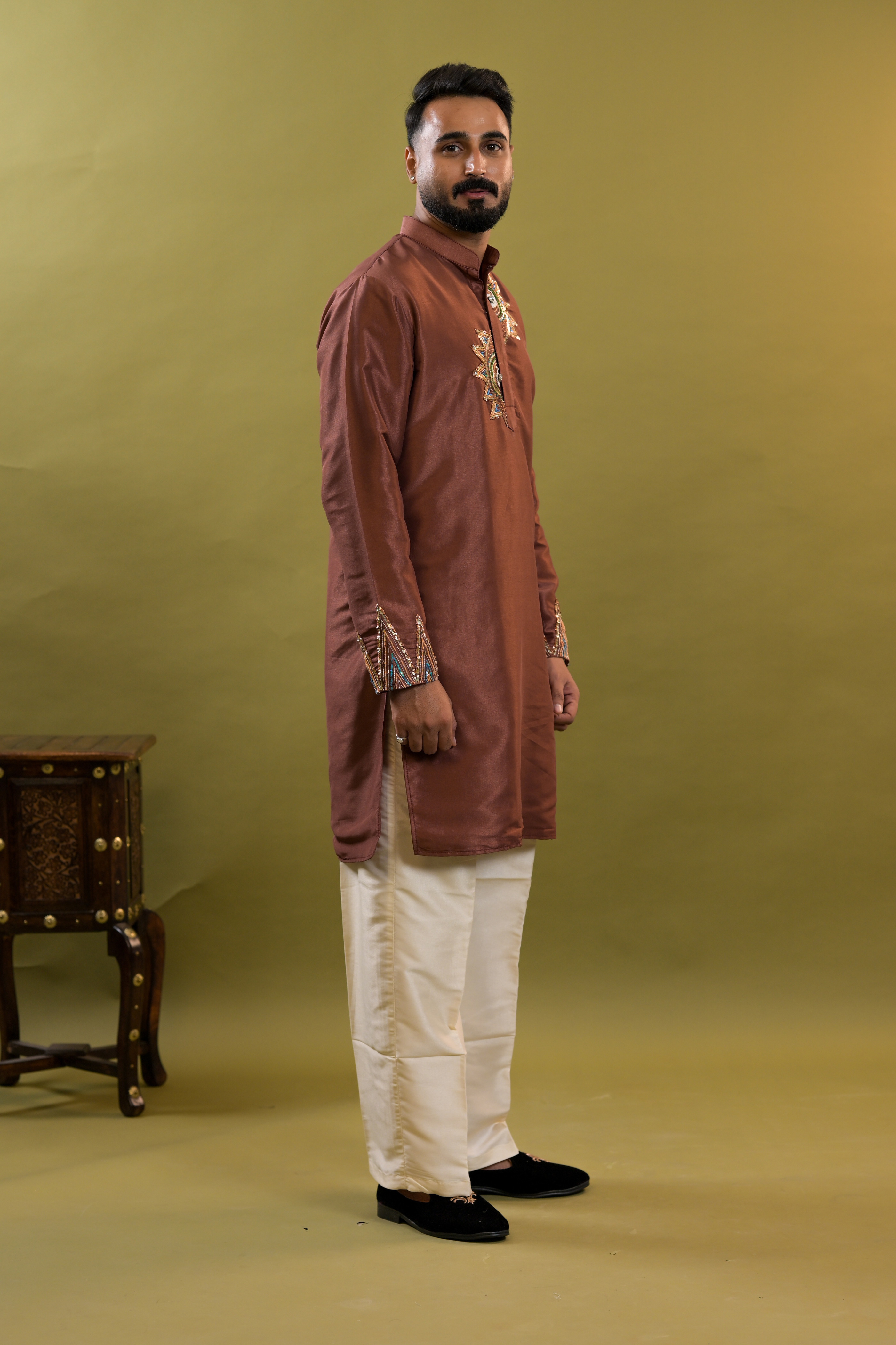 Silk Handwork Mens Kurta & Pants Set | Festive Outfit for men | Wedding wear for men | kurta for groom or groomsmen