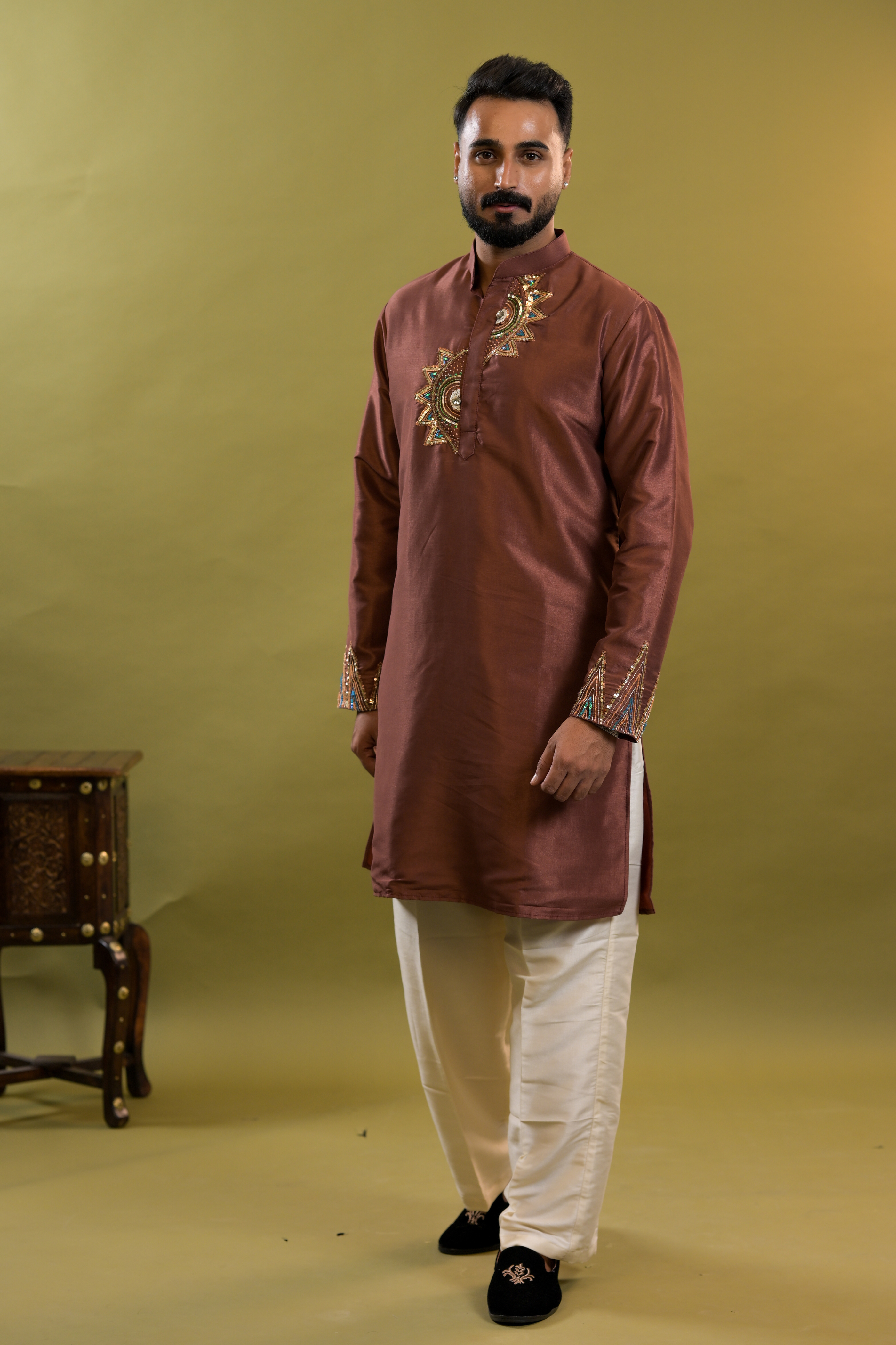 Silk Handwork Mens Kurta & Pants Set | Festive Outfit for men | Wedding wear for men | kurta for groom or groomsmen