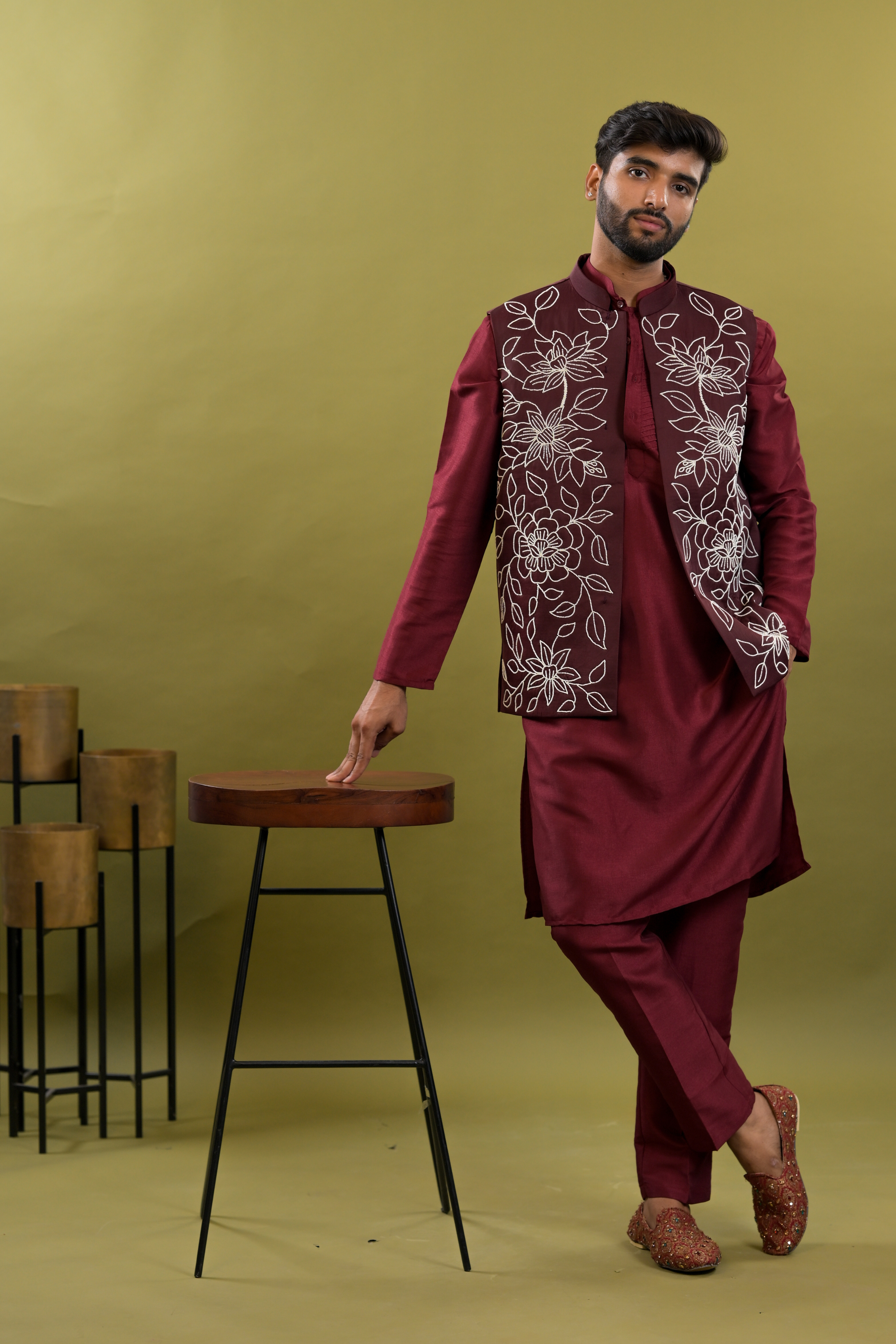 Handwork Nehru Jacket with kurta pyjama set For Men | Modi Jacket 3 piece set | Indian wedding wear outfits | waistcoat | kurta pant with jacket