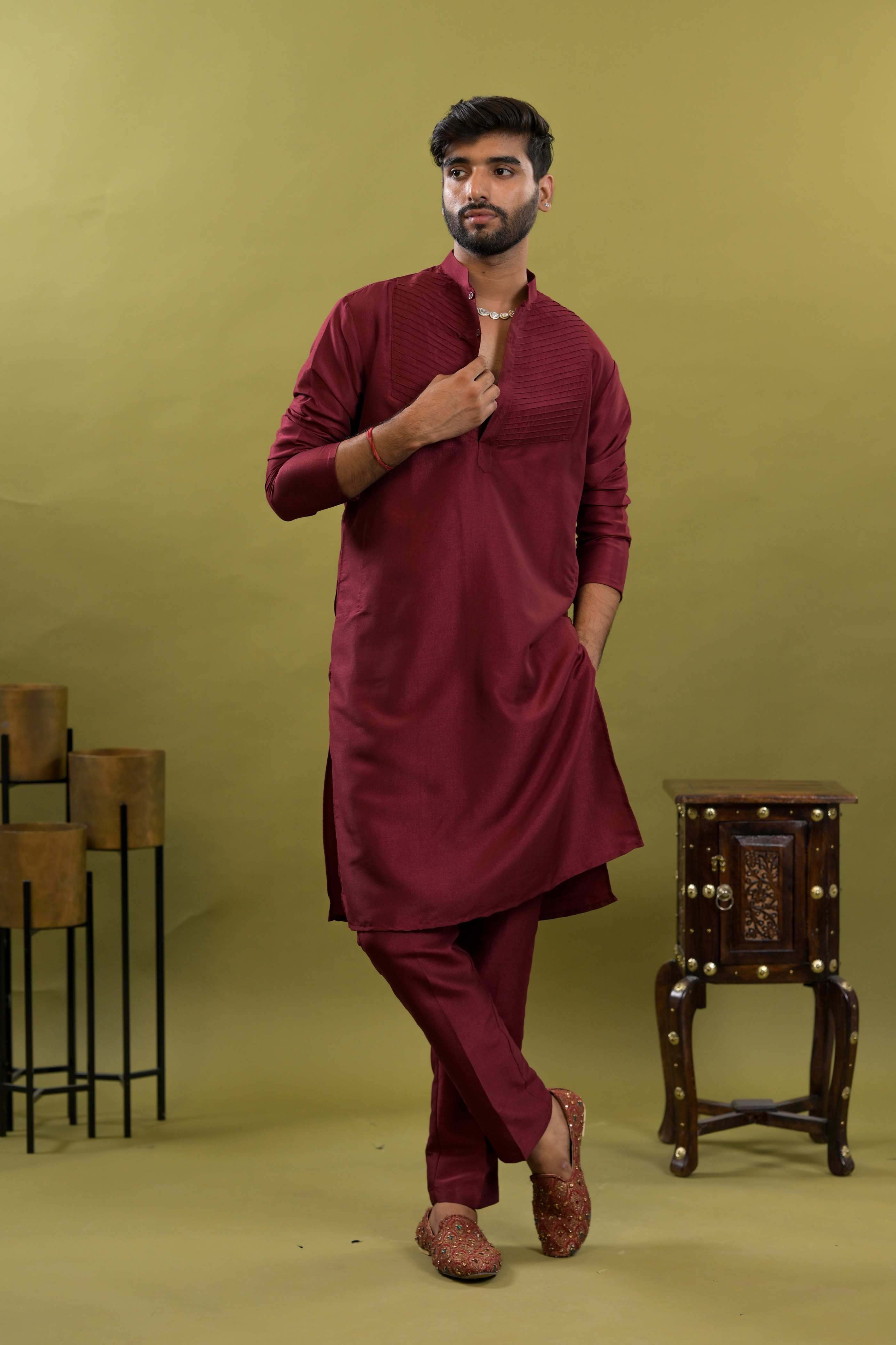 Men's Silk handwork Kurta & pants Set | groom or groomsmen wear | festive kurta