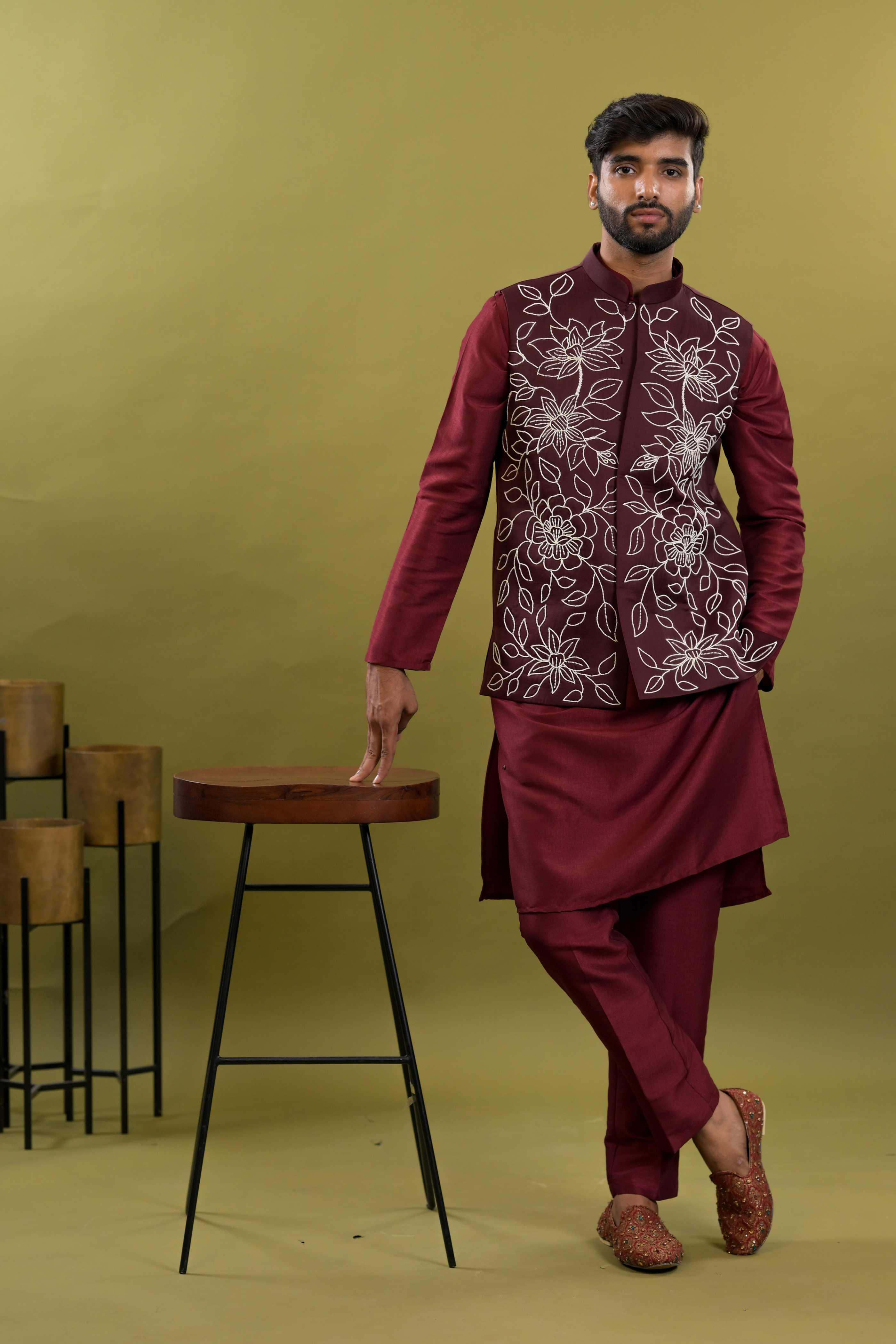 Handwork Nehru Jacket with kurta pyjama set For Men | Modi Jacket 3 piece set | Indian wedding wear outfits | waistcoat | kurta pant with jacket