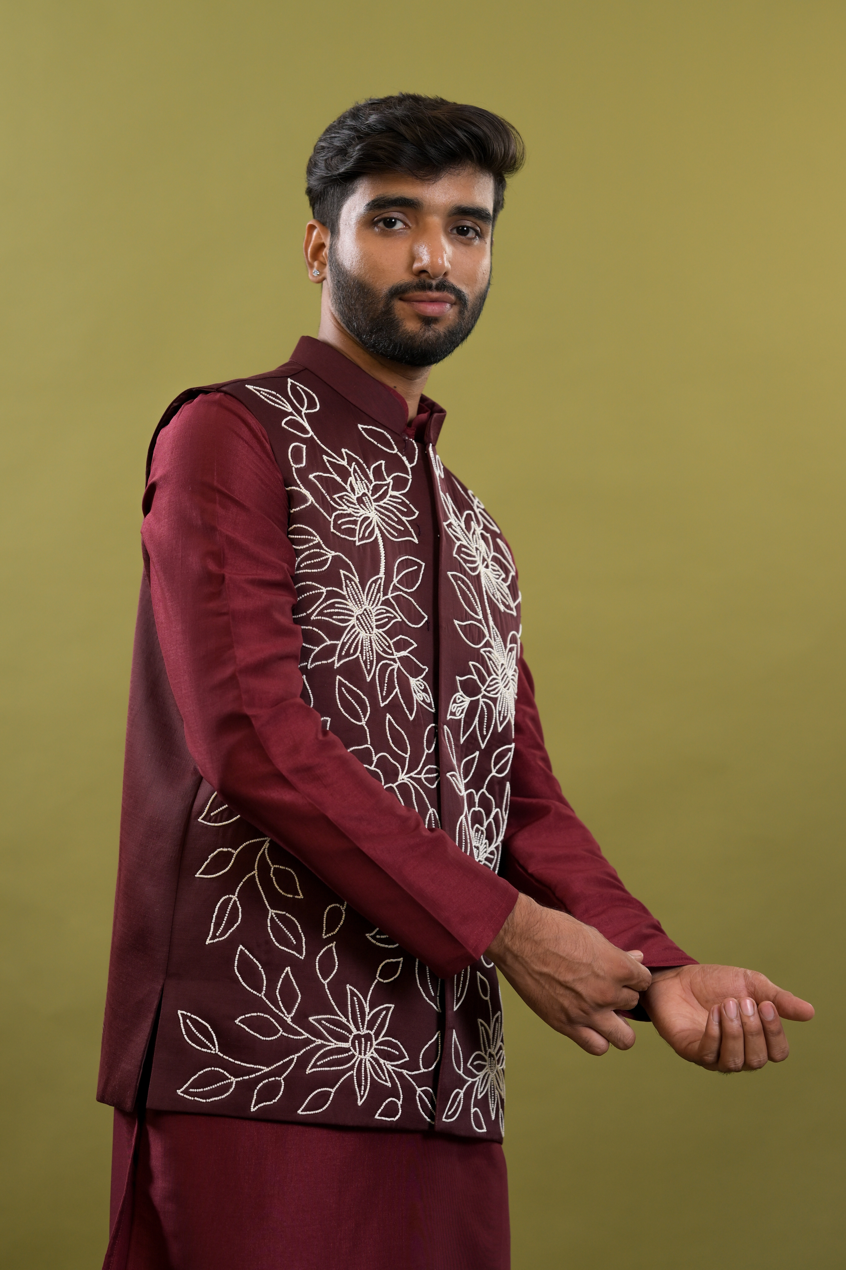 Handwork Nehru Jacket with kurta pyjama set For Men | Modi Jacket 3 piece set | Indian wedding wear outfits | waistcoat | kurta pant with jacket