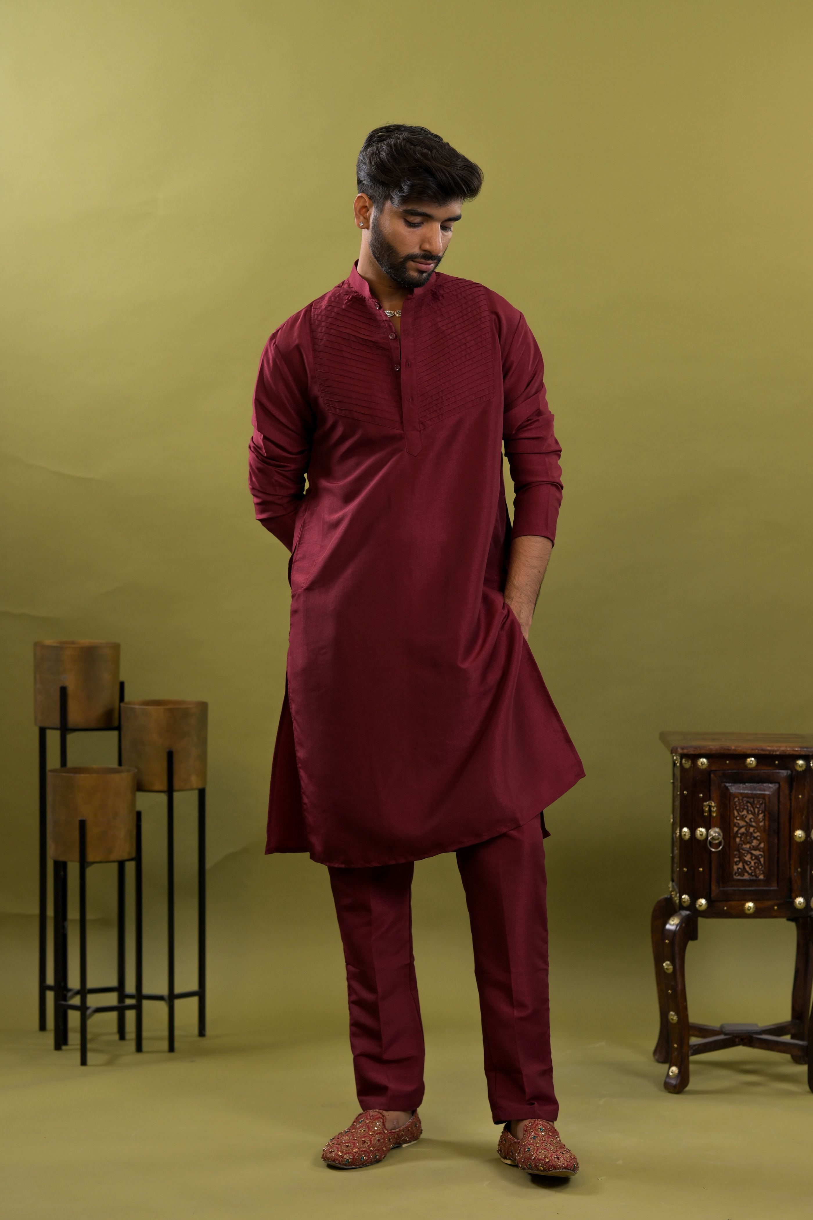 Men's Silk handwork Kurta & pants Set | groom or groomsmen wear | festive kurta