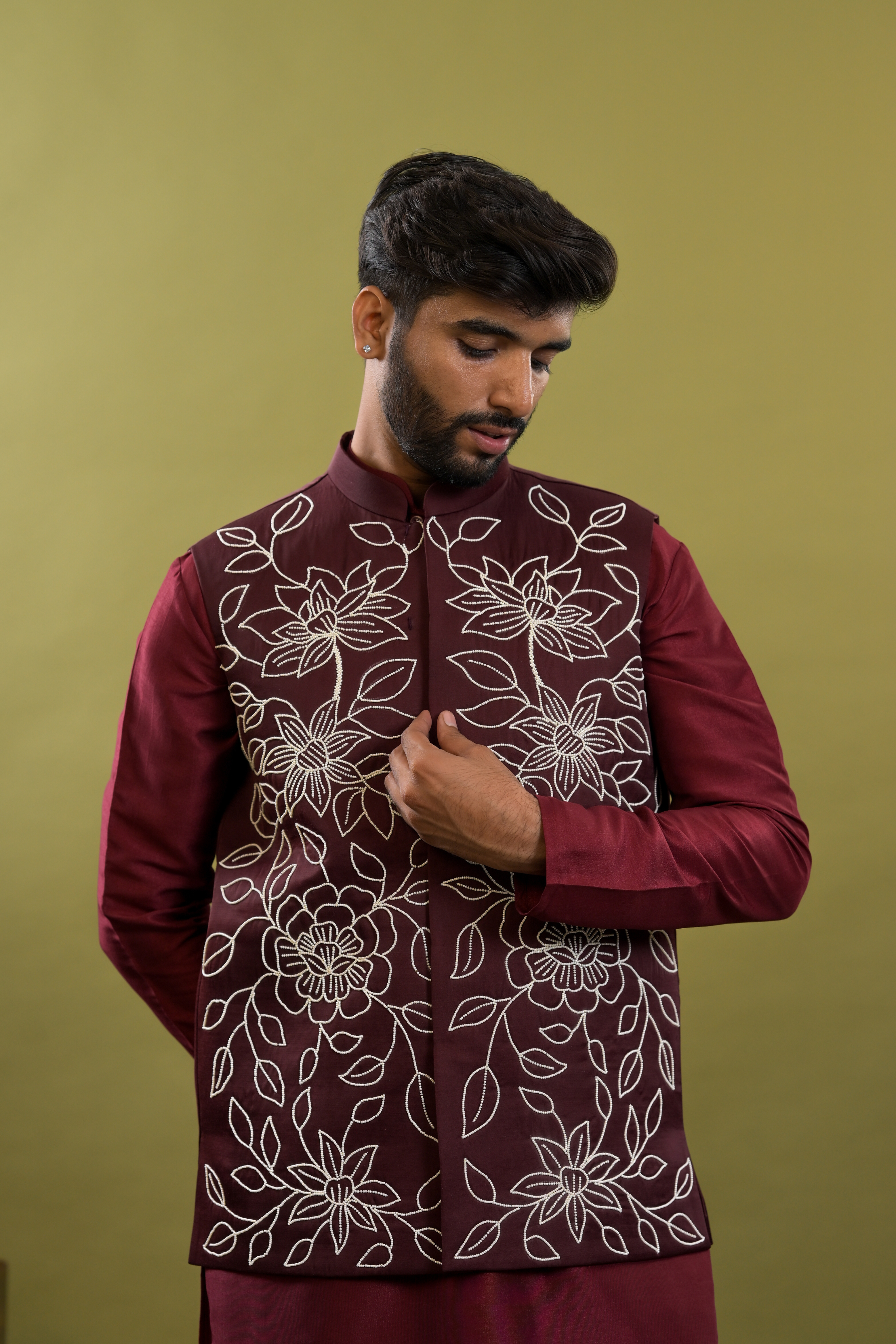 Handwork Nehru Jacket with kurta pyjama set For Men | Modi Jacket 3 piece set | Indian wedding wear outfits | waistcoat | kurta pant with jacket