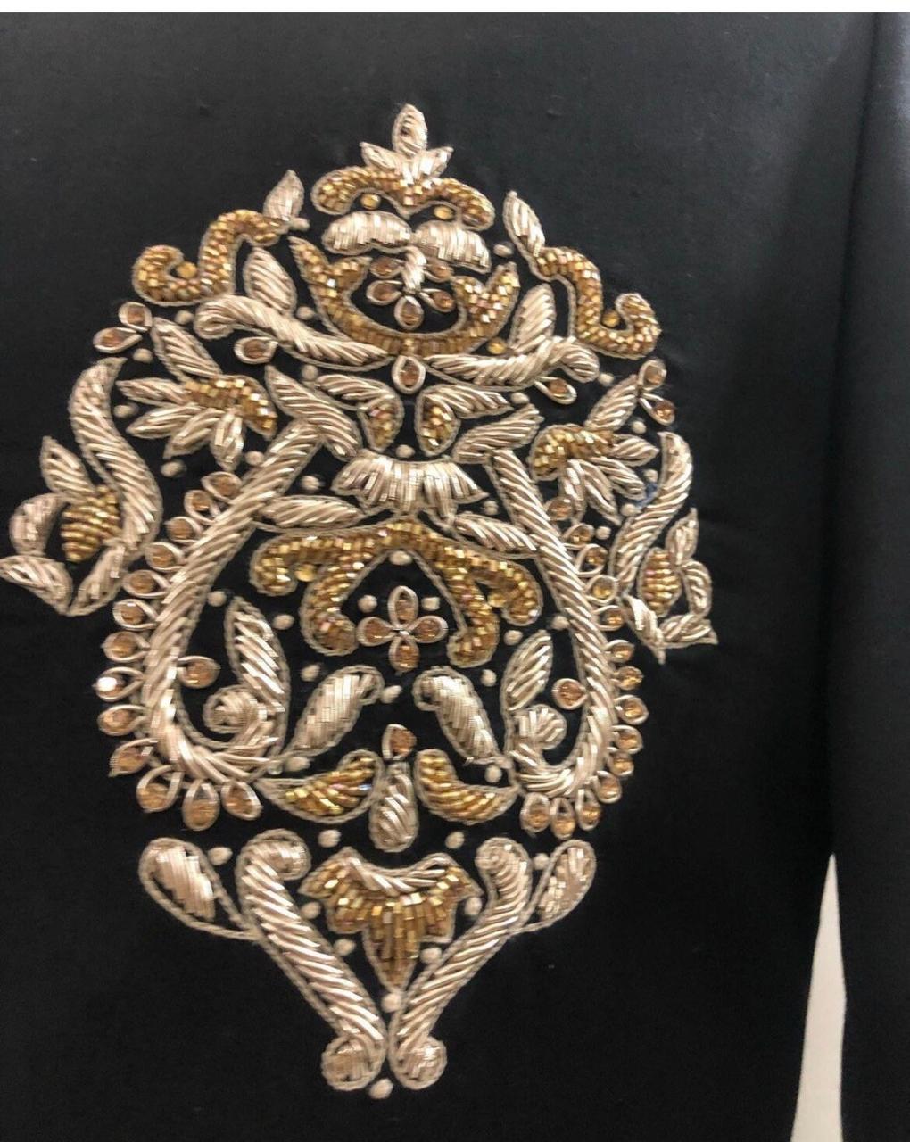 Black Plain Nehru Coat With Handwork