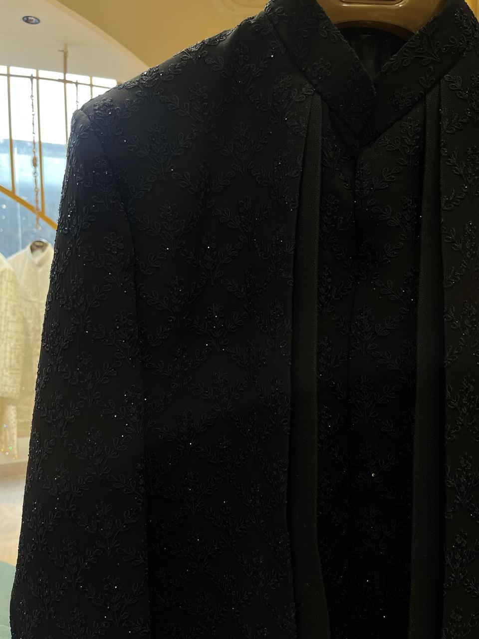 Black Chikankari Achkan With Handwork