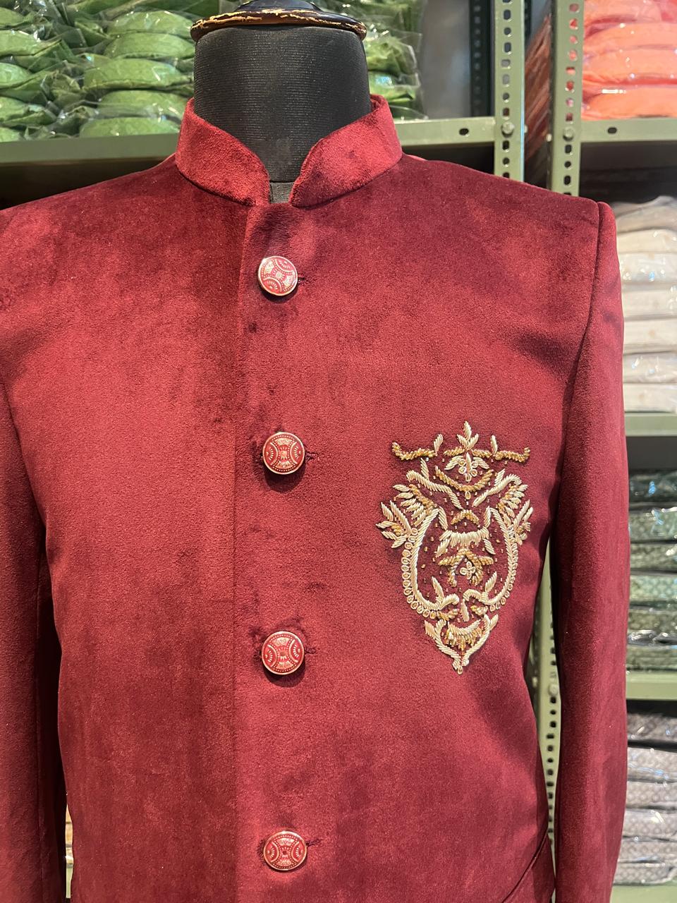 Jodhpuri Suit | Indowestern Coat With Handwork for men | Suede fabric nehru coat | Cocktail party outfit for groom and groomsmen