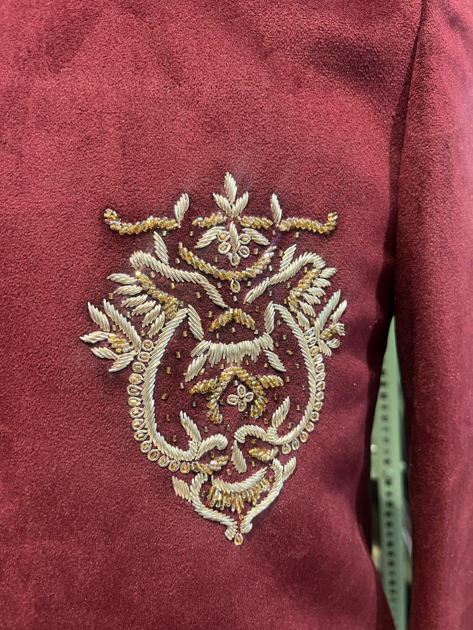 Jodhpuri Suit | Indowestern Coat With Handwork for men | Suede fabric nehru coat | Cocktail party outfit for groom and groomsmen