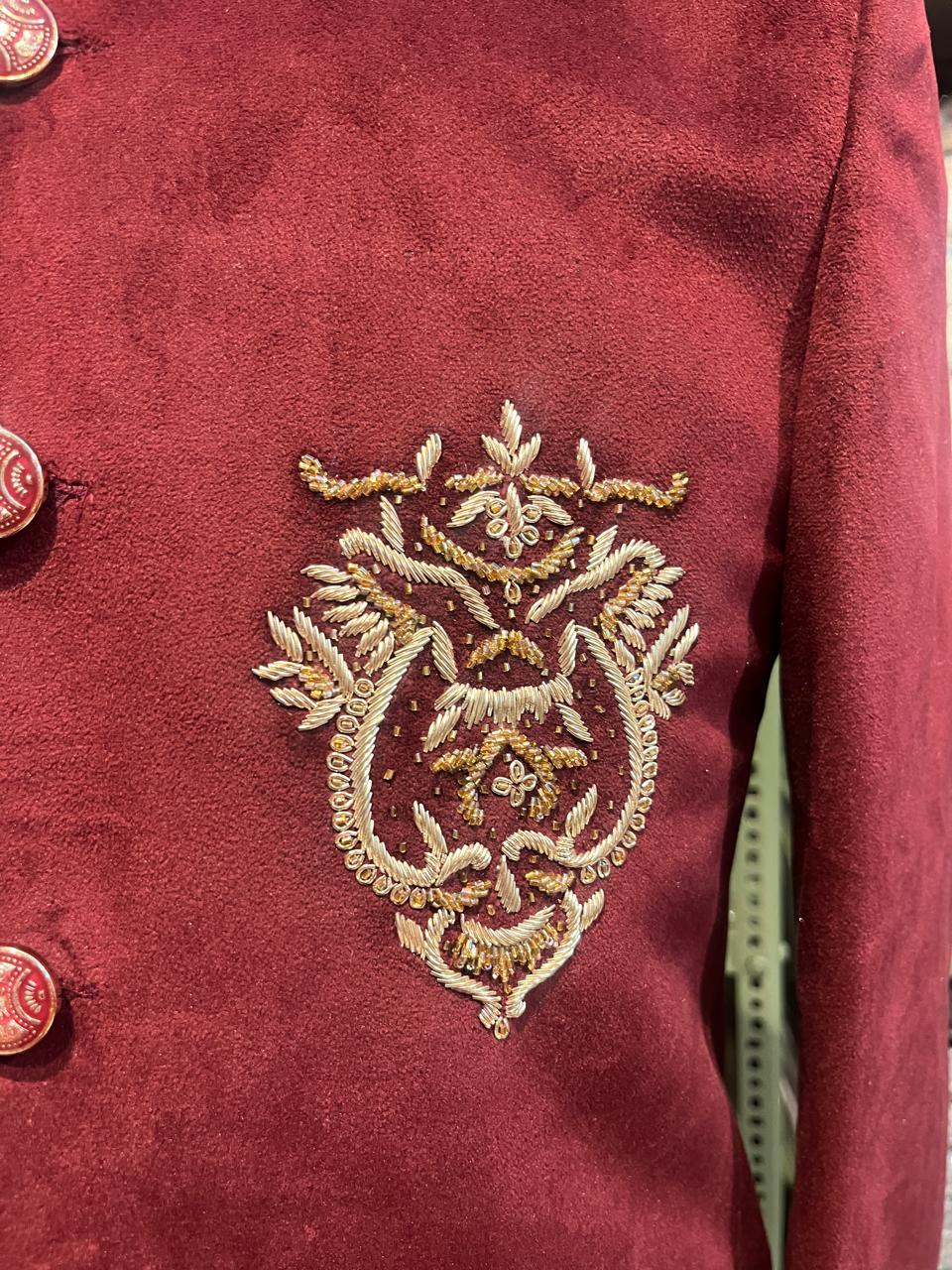 Jodhpuri Suit | Indowestern Coat With Handwork for men | Suede fabric nehru coat | Cocktail party outfit for groom and groomsmen