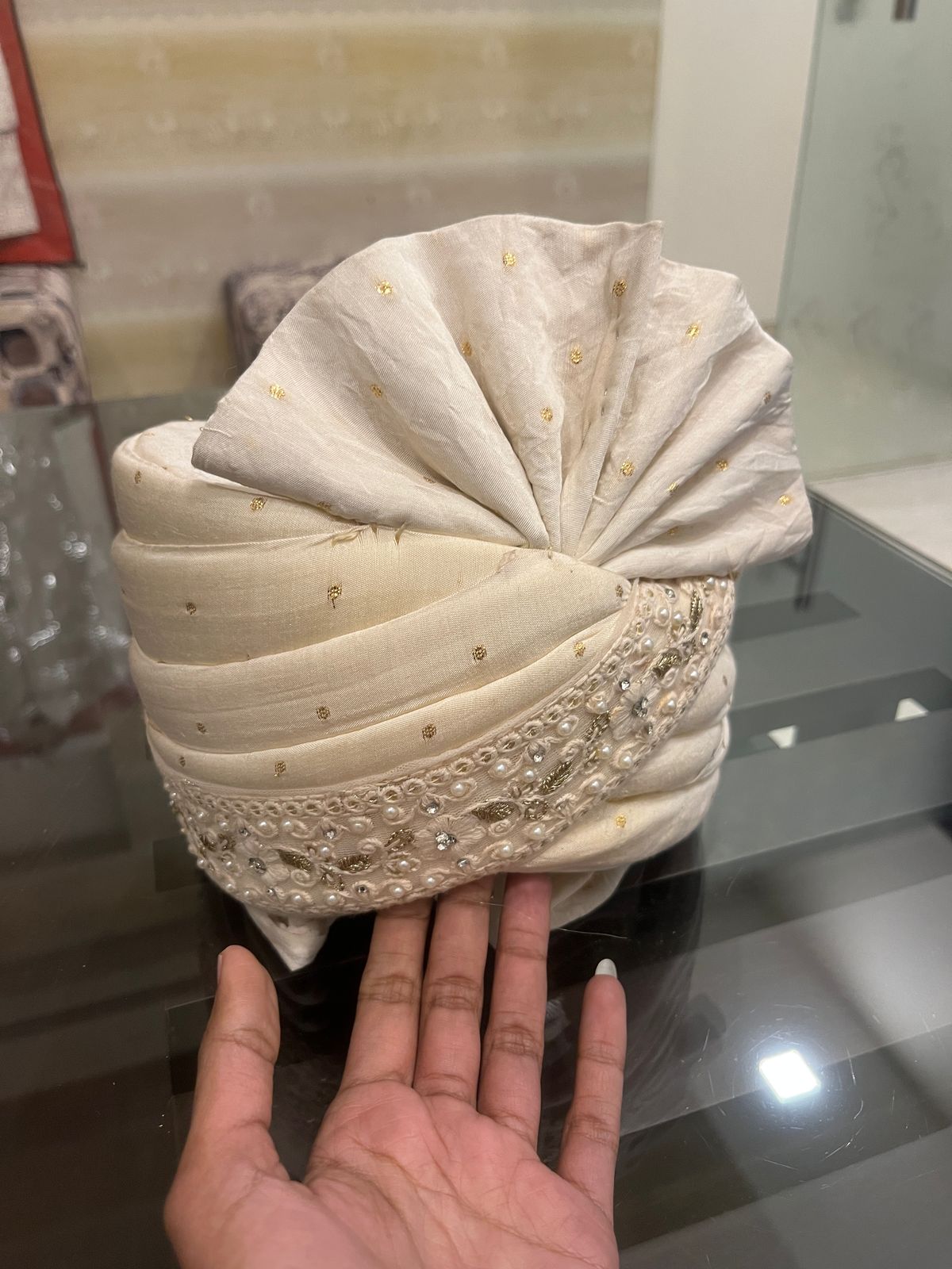 White Stitched Handwork Border Safa/turban/pagri/pheta Pheta (Turban Safa) And Dupatta  For Men For Wedding/marriage And Traditional Function