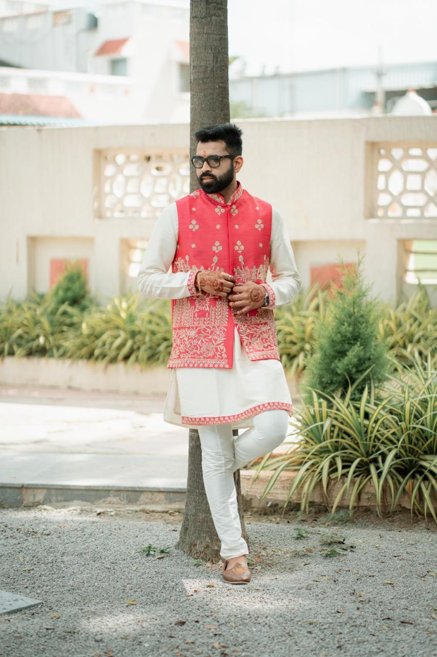 Handwork Nehru Jacket with kurta pyjama set For Men | Modi Jacket 3 piece set | Indian wedding wear outfits | waistcoat | kurta pant with jacket