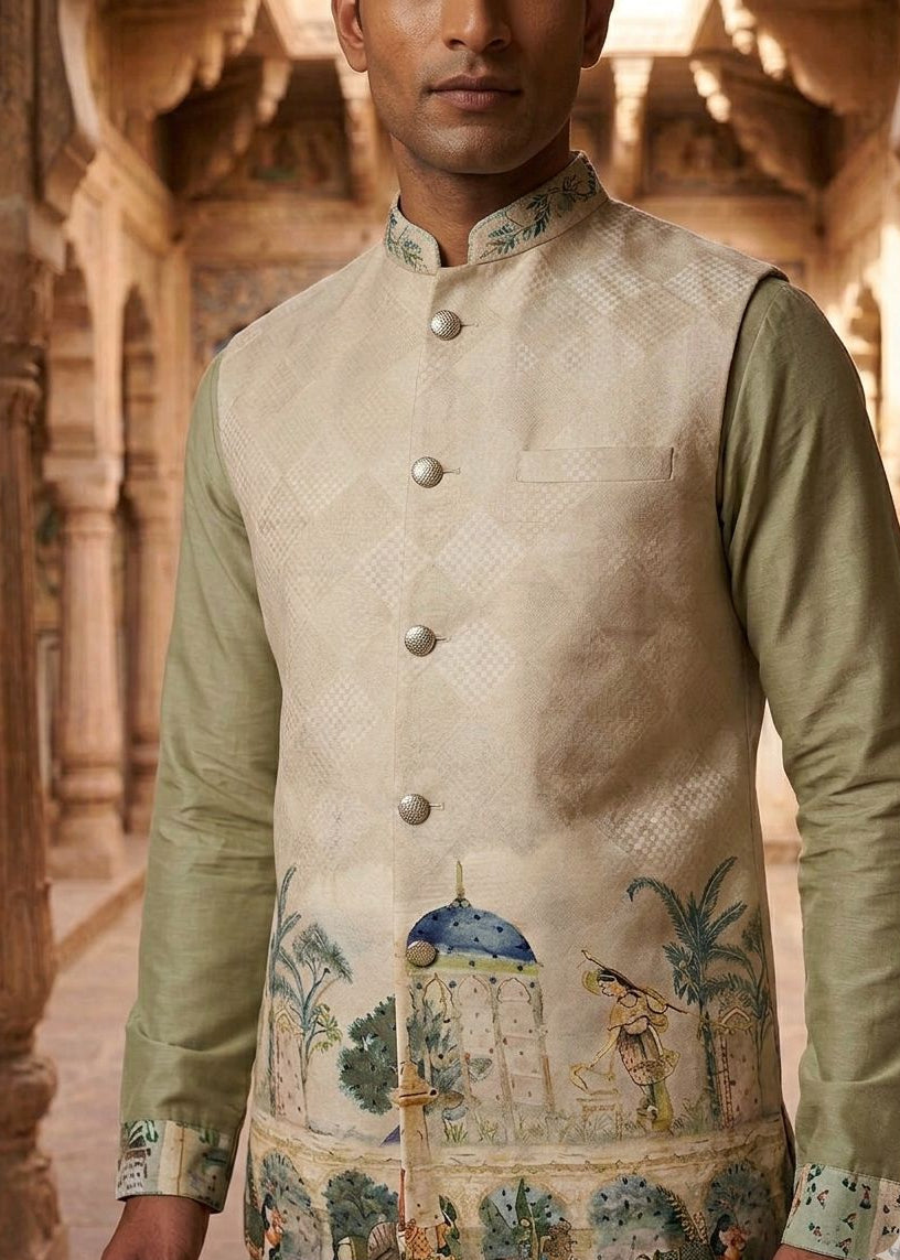 Handwork Nehru Jacket with kurta pyjama set For Men | Modi Jacket 3 piece set | Indian wedding wear outfits | waistcoat | kurta pant with jacket