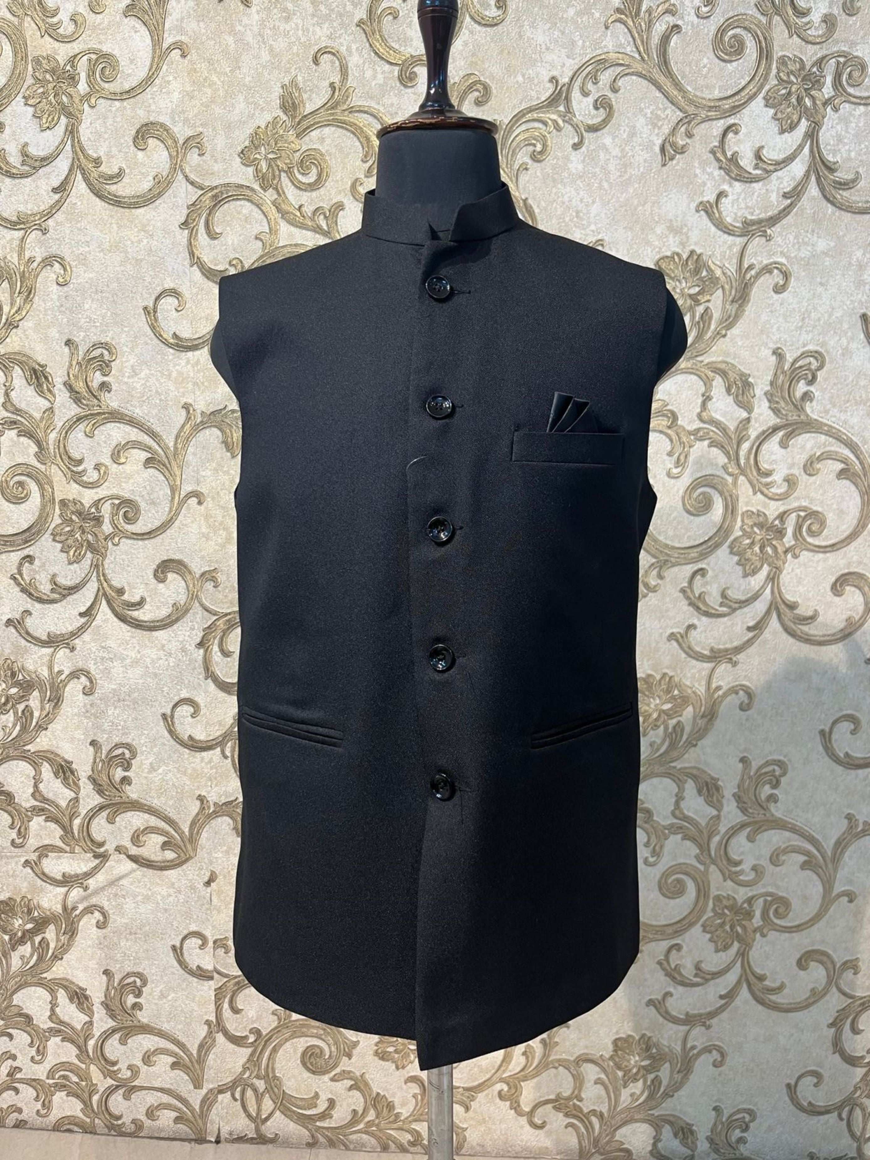Plain Black Nehru Jacket For Men