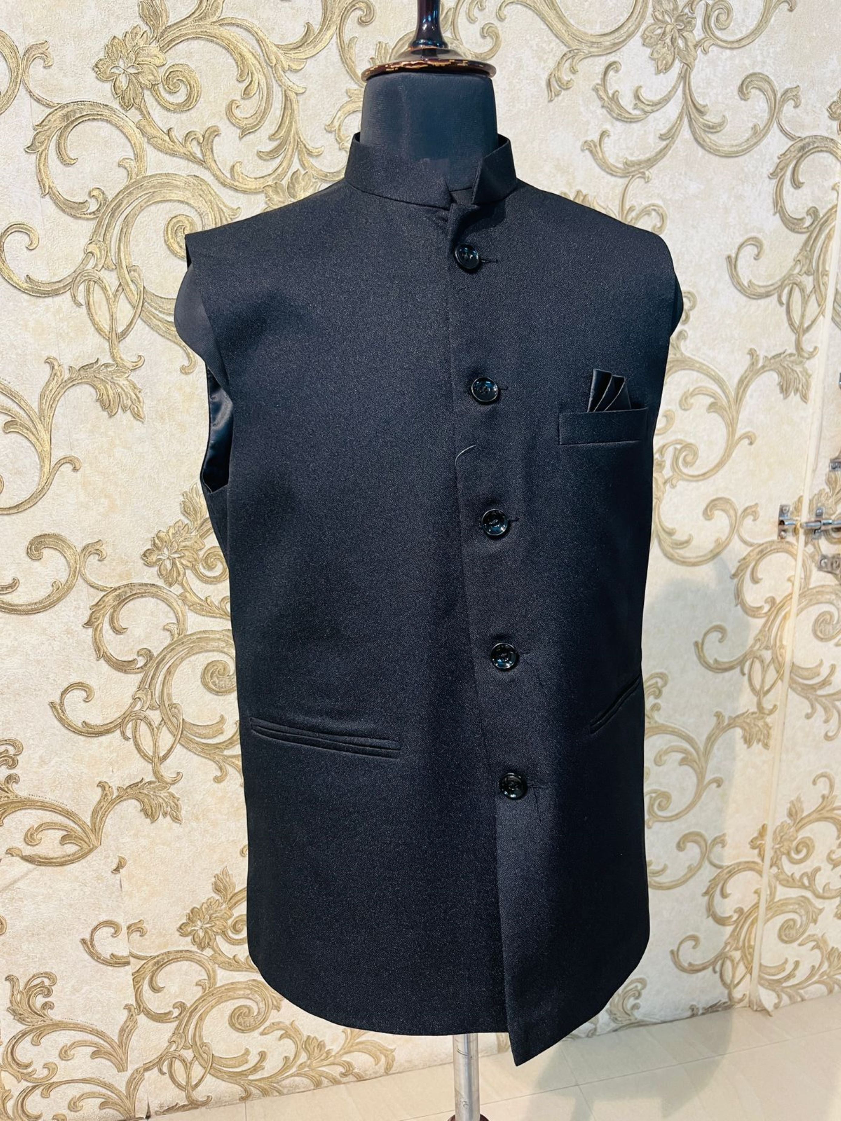 Plain Black Nehru Jacket For Men