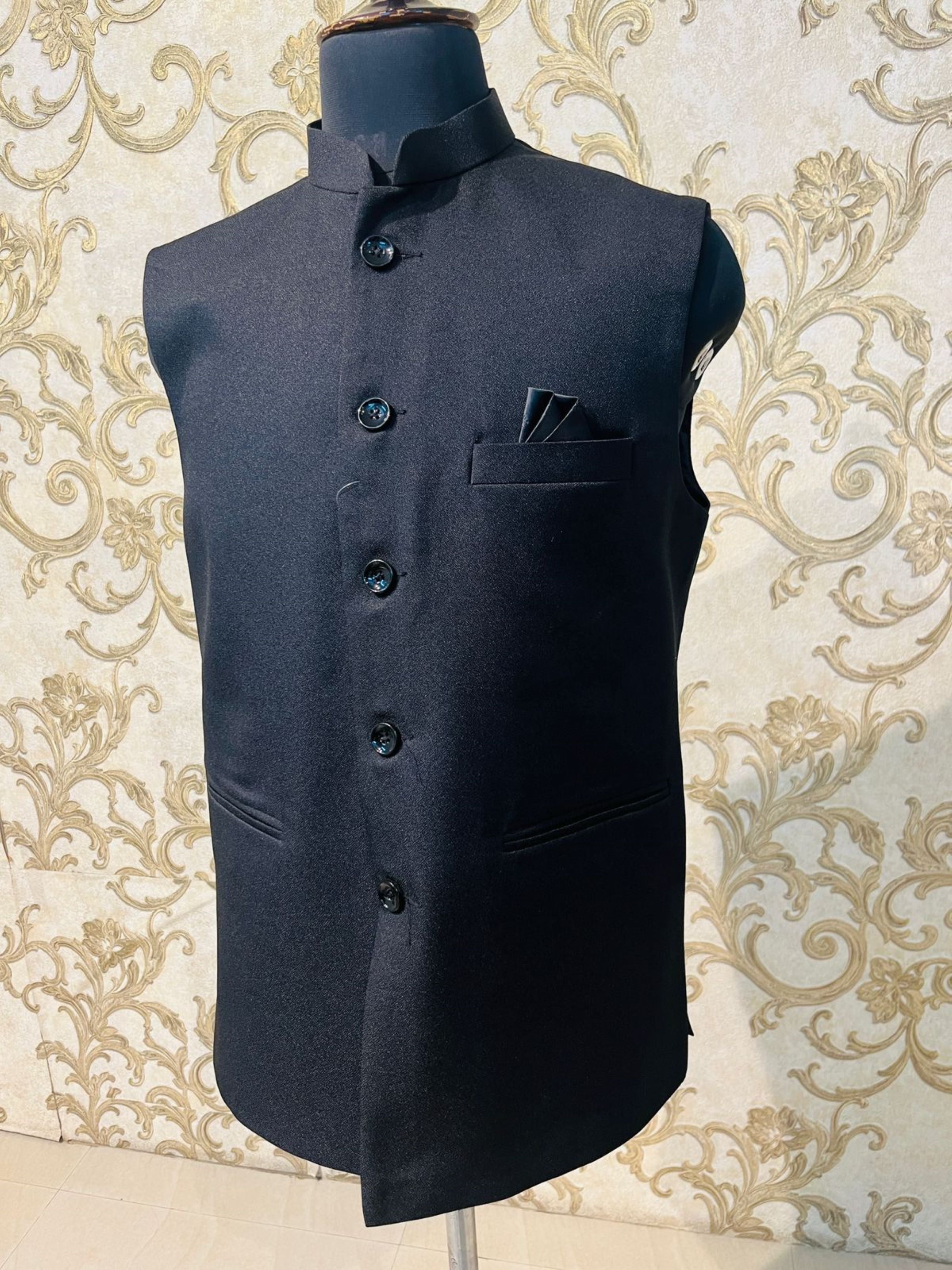 Plain Black Nehru Jacket For Men