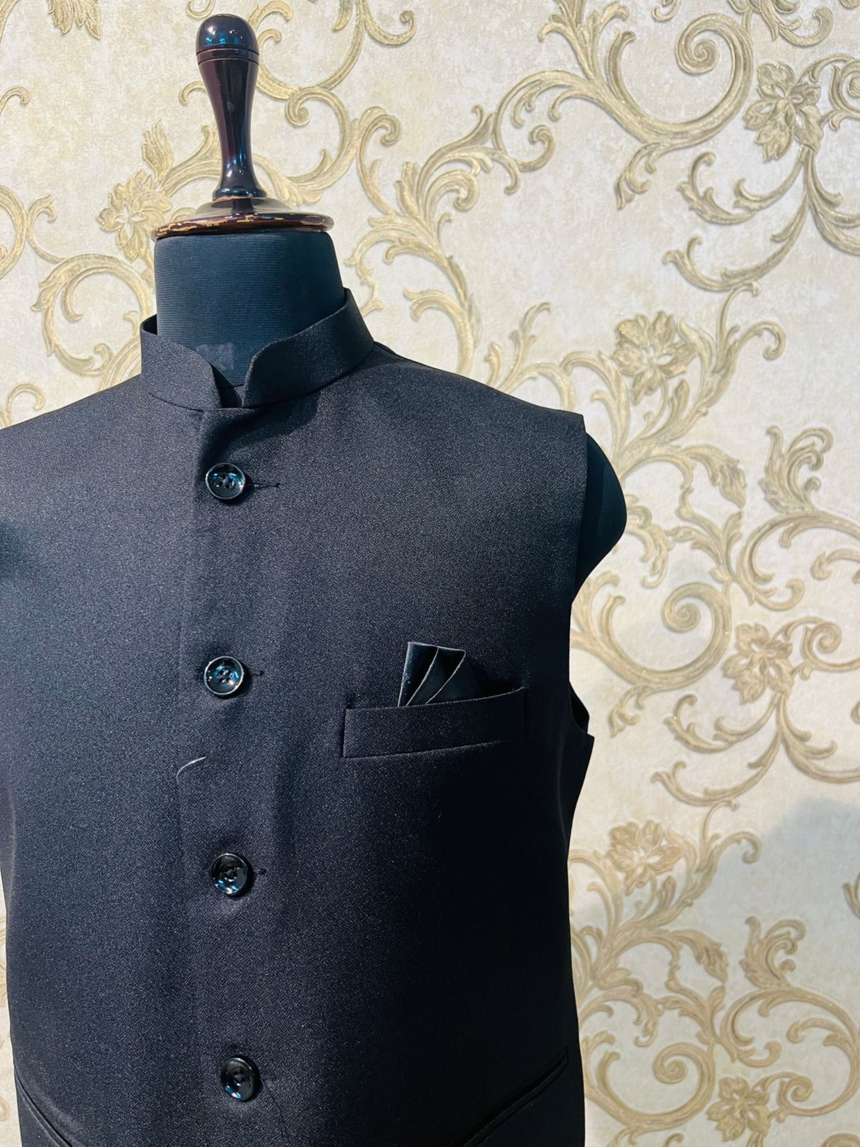 Plain Black Nehru Jacket For Men