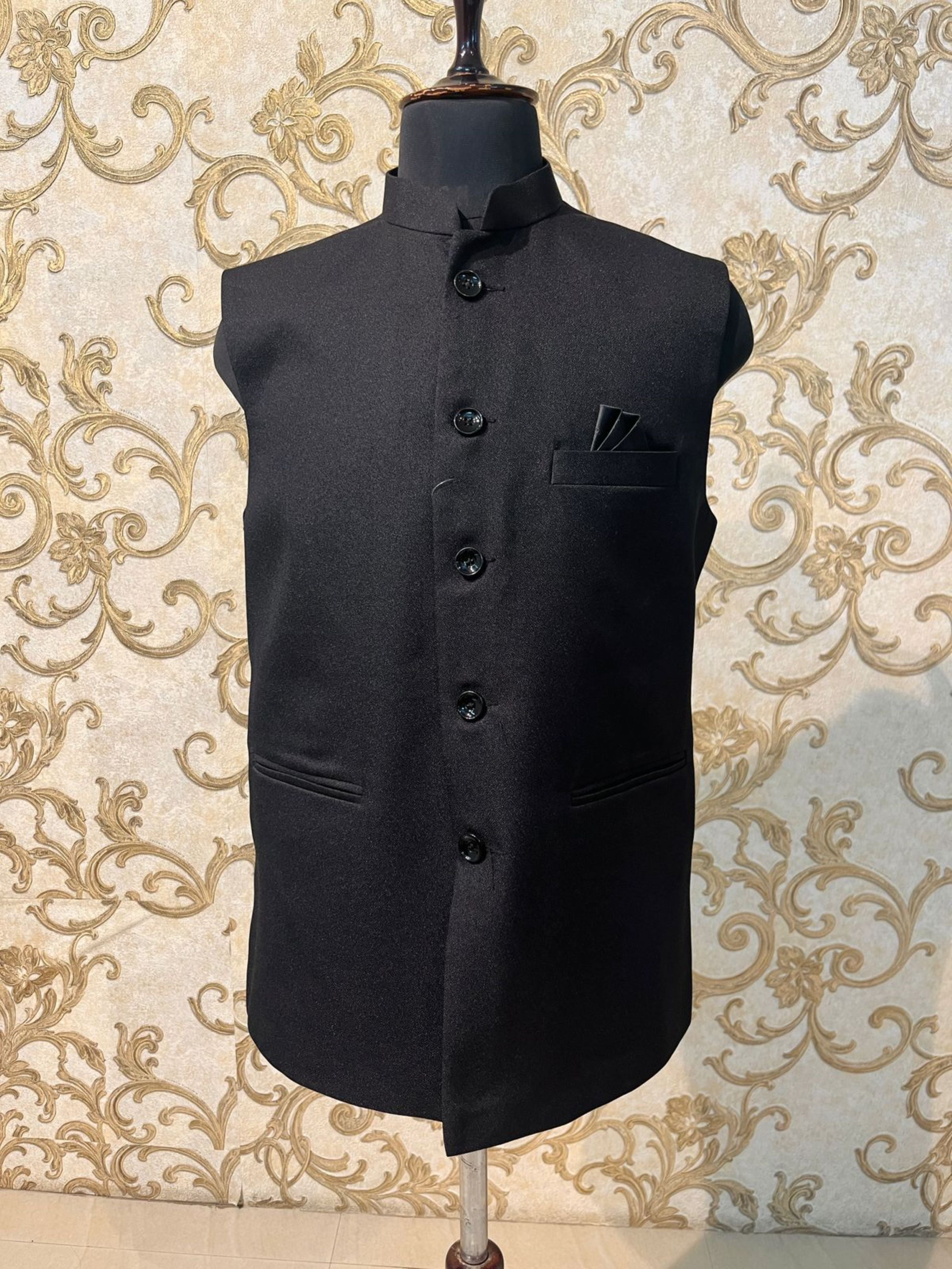 Plain Black Nehru Jacket For Men