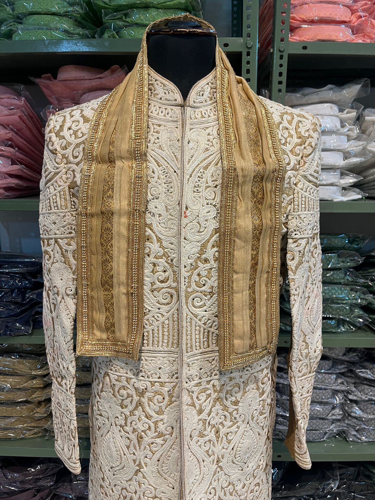 Golden Handwork Stole for wedding