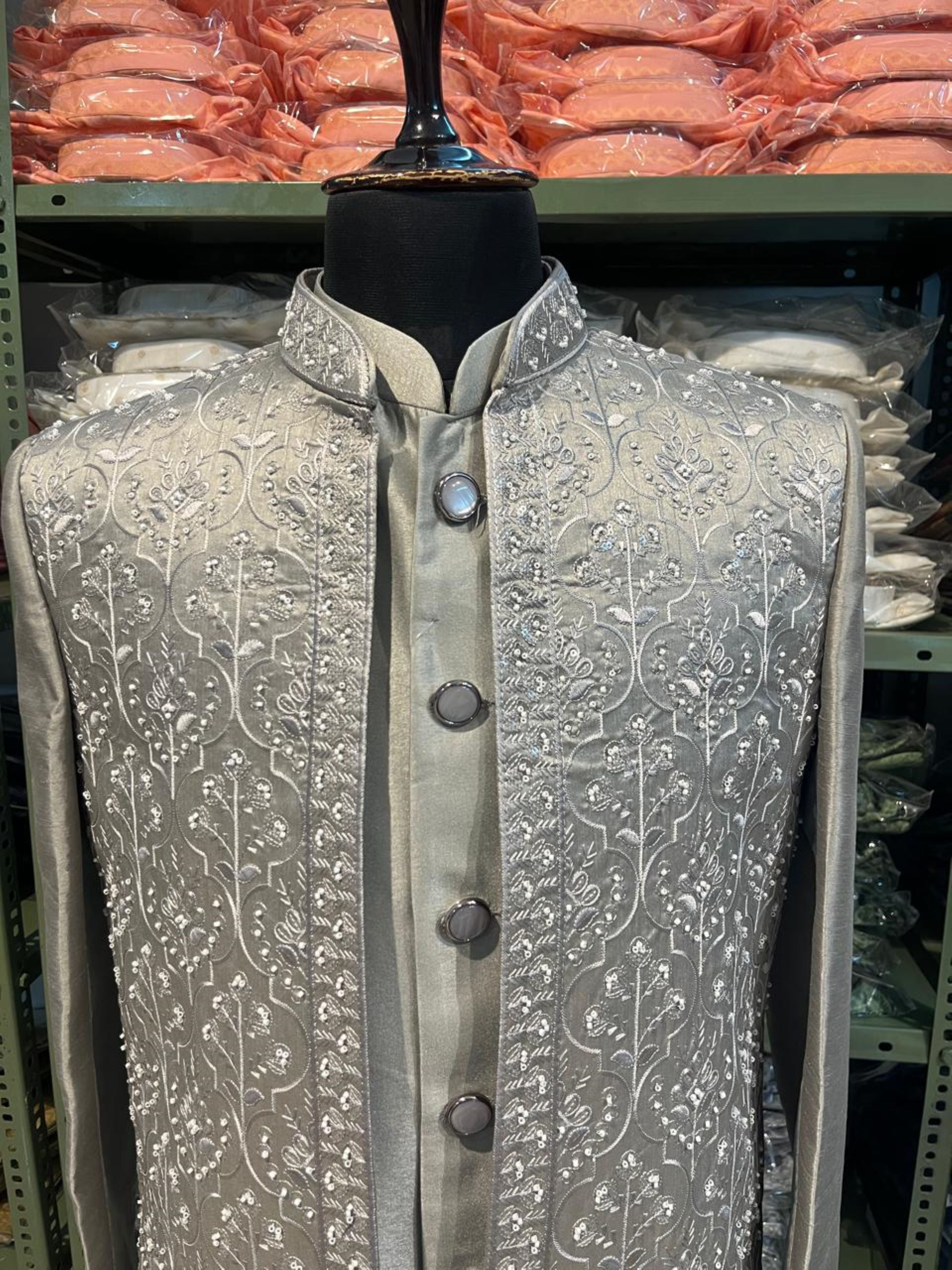 Grey Men's Indowestern Sherwani Pant Set