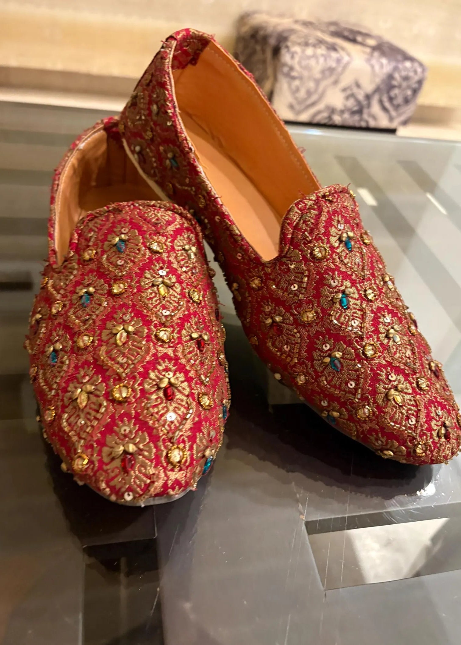 Punjabi Jutti For Men's Traditional Handmade Wedding Bridal Shoes Ethnic Mojari Flat Khussa Jooti | Mojari Stylish Juttis | Silk Weaving Brocade
