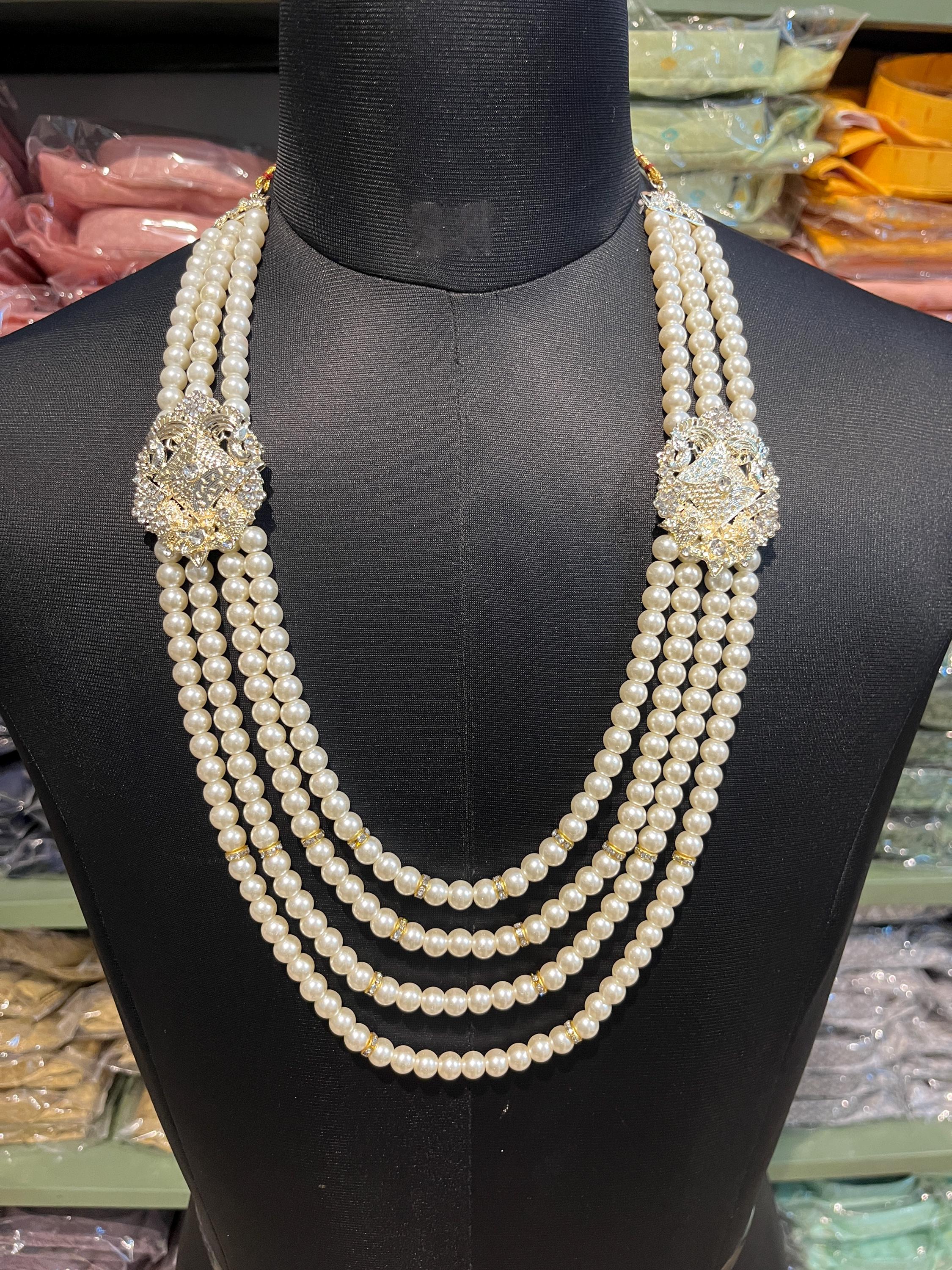 Men's Pearls And Ruby Mala Necklace For Ethnic Look