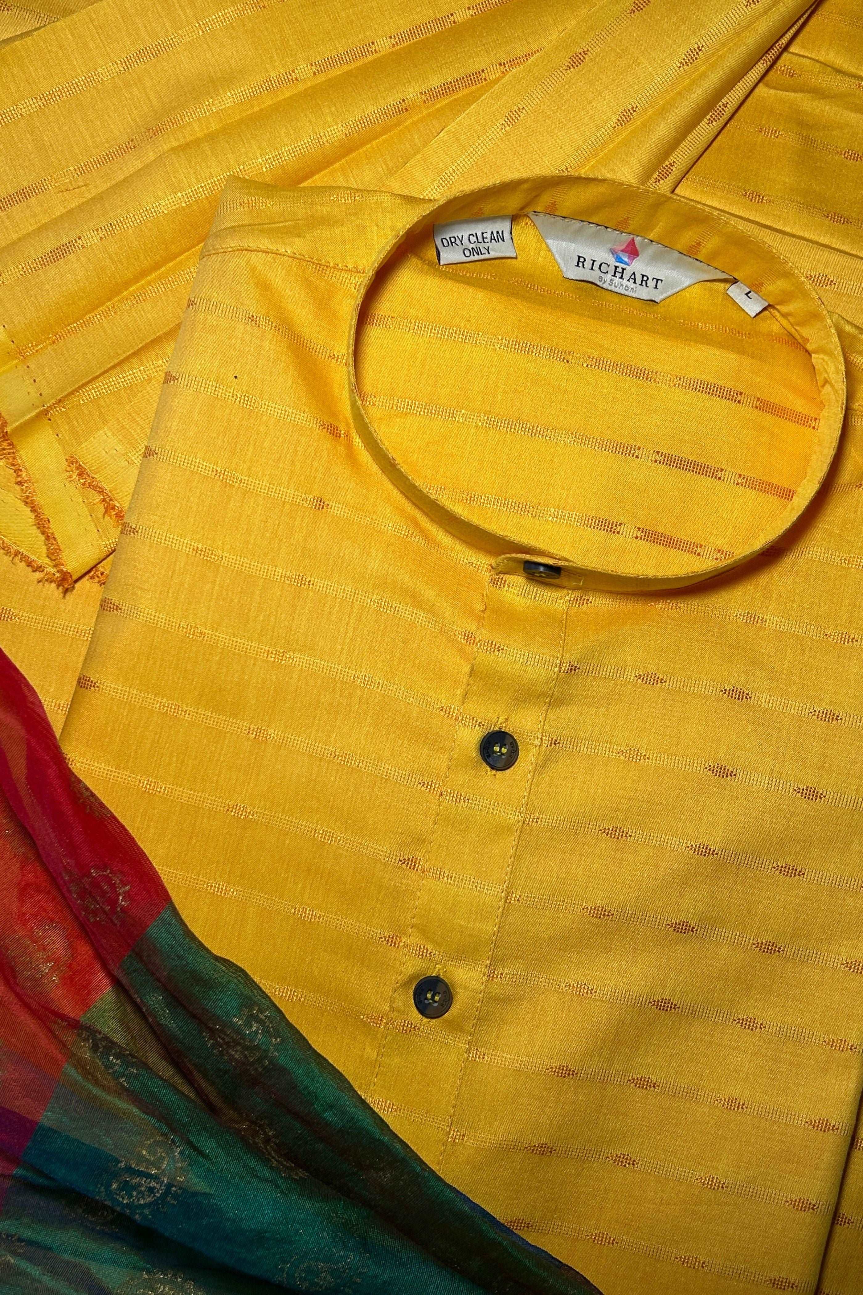 Men's Cotton Linen Kurta & White Churidar Pyjama Set