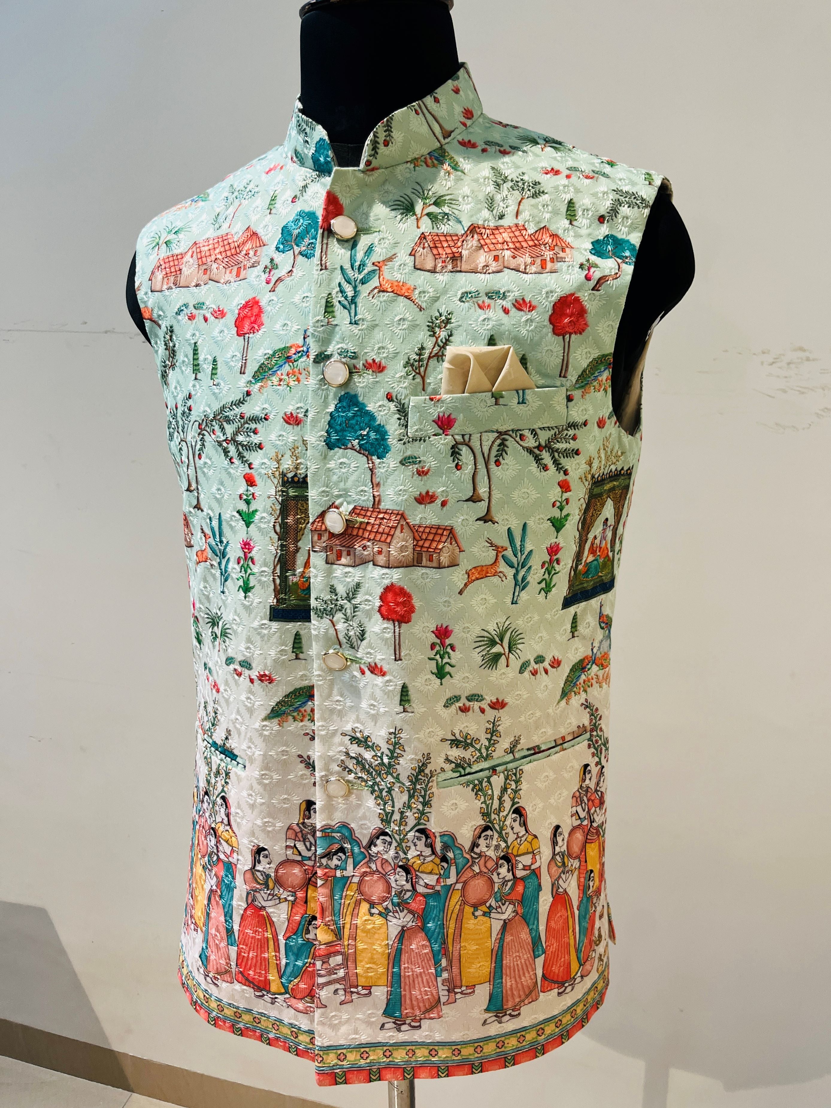 Shaded Chikankari Nehru Jacket For Men