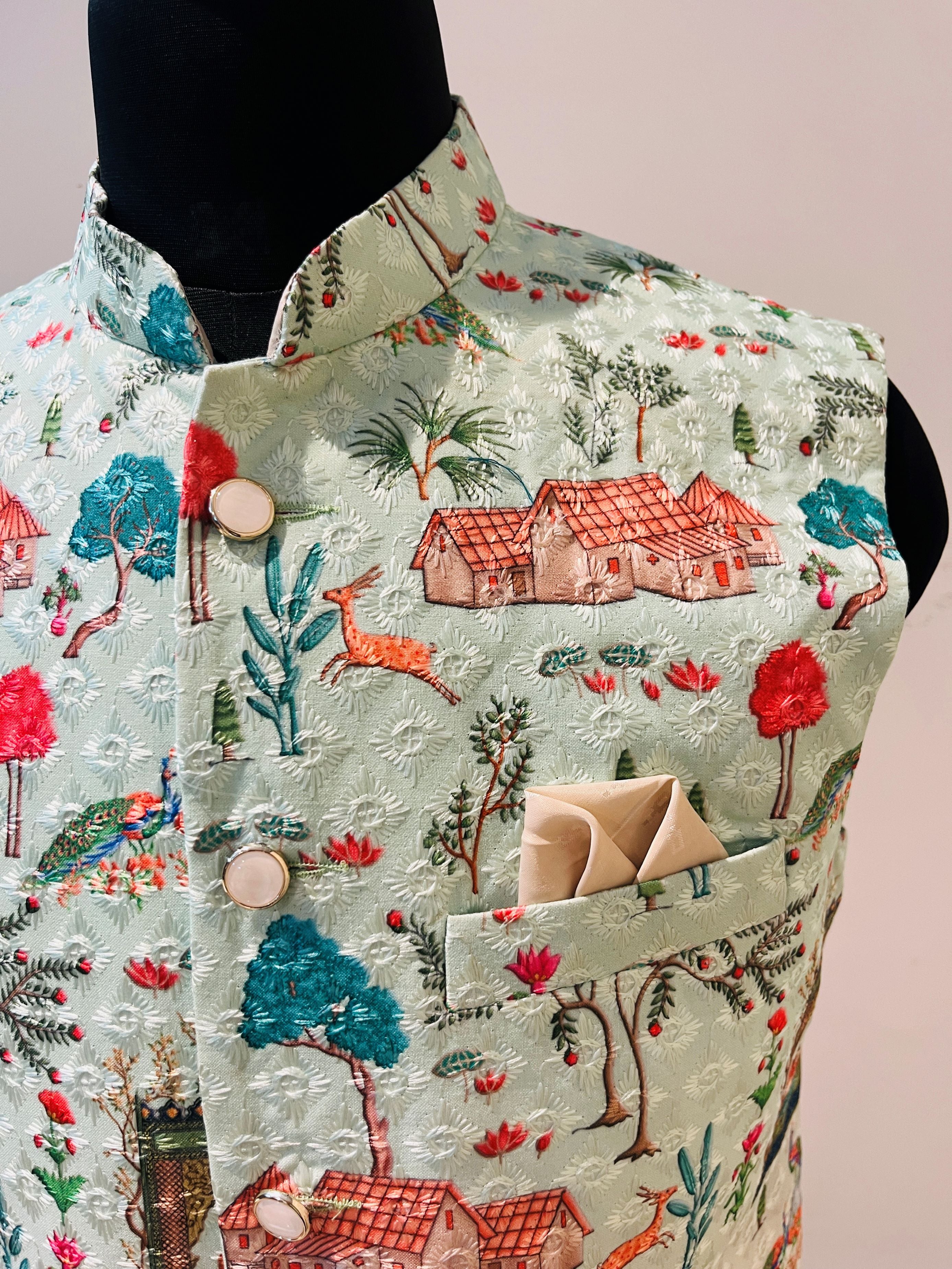 Shaded Chikankari Nehru Jacket For Men