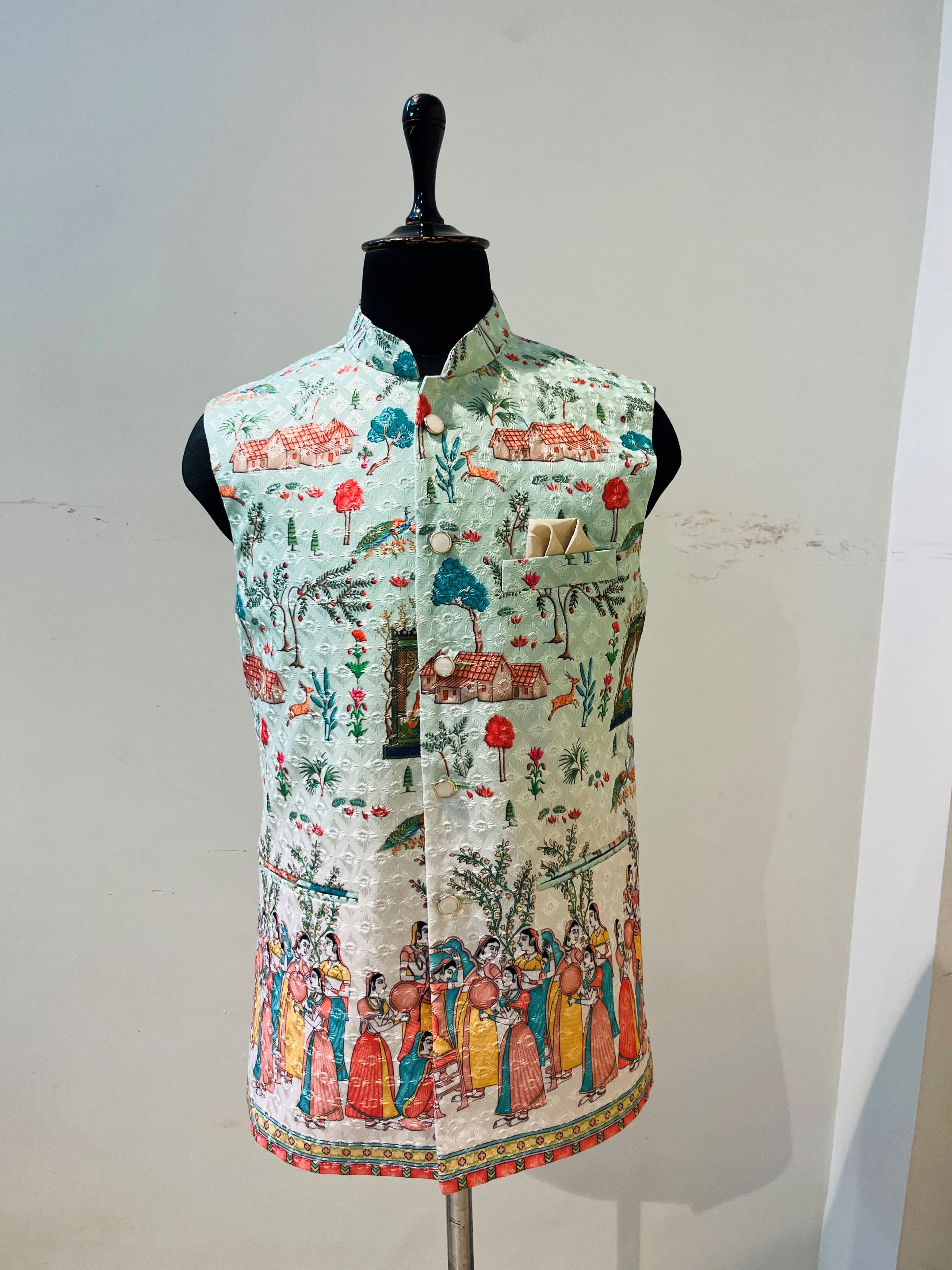 Shaded Chikankari Nehru Jacket For Men