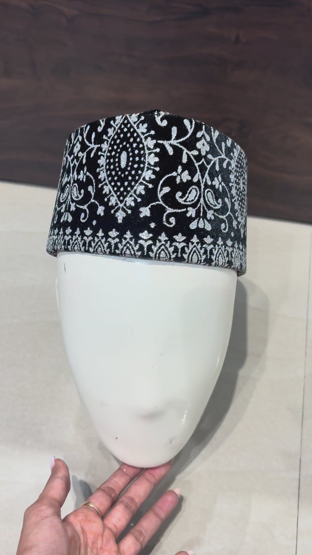 Premium Black velvet Peshawari / Rampuri Topi (Kufi Cap) – Muslim Prayer Hat for Eid & Nikah – Up to 24” Plus Size